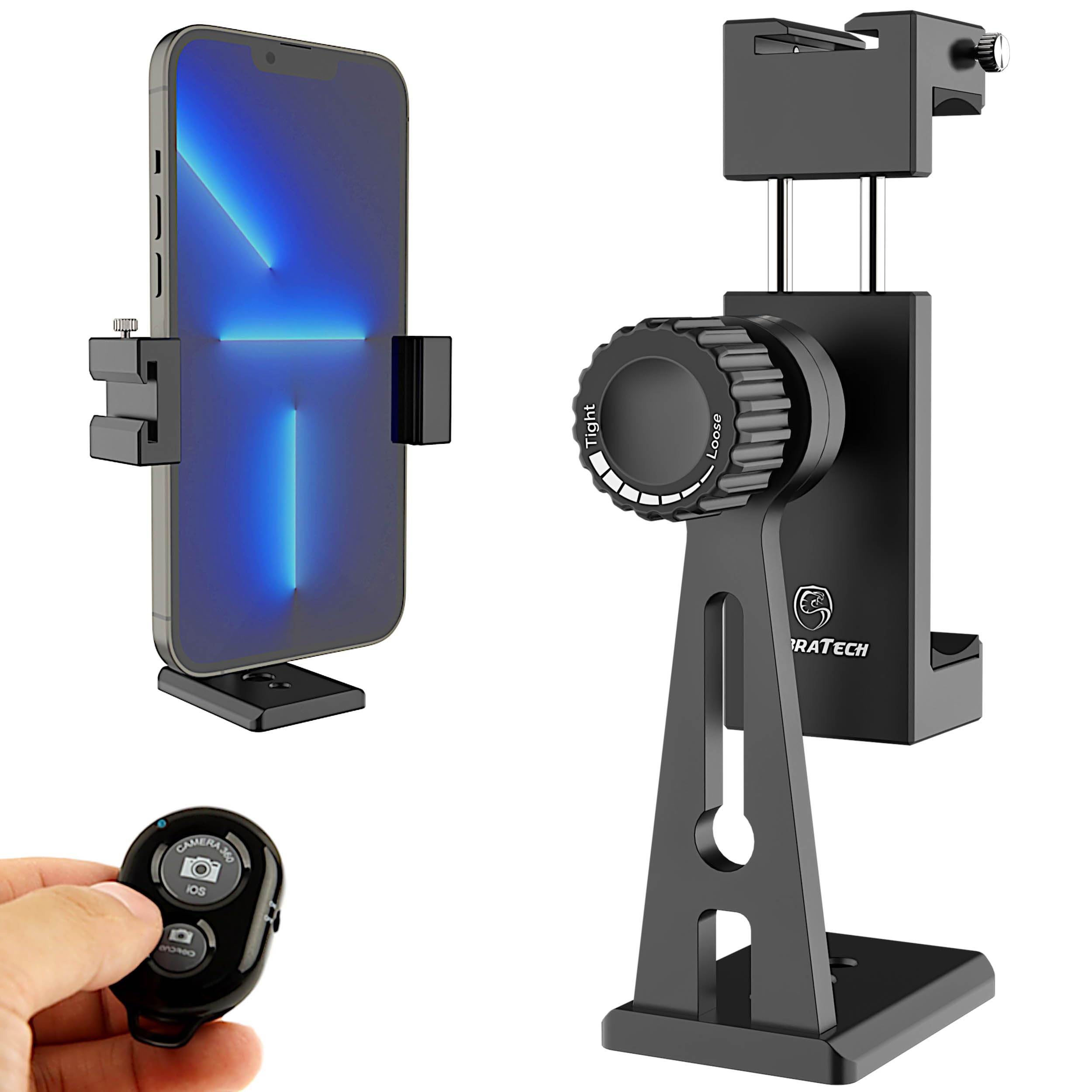 KobraTech Metal Phone Tripod Mount - UniMount 360 Pro Heavy Duty Phone Tripod Mount with Wireless Remote Shutter