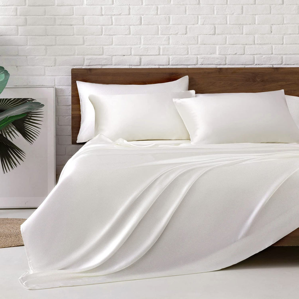 MR&HM Satin Sheets with Elastic Corner Straps, Twin Size 3-Piece Silky Bedding Set, Deep Pocket 15 Inches, Good for Hair & Skin (Twin, Black)