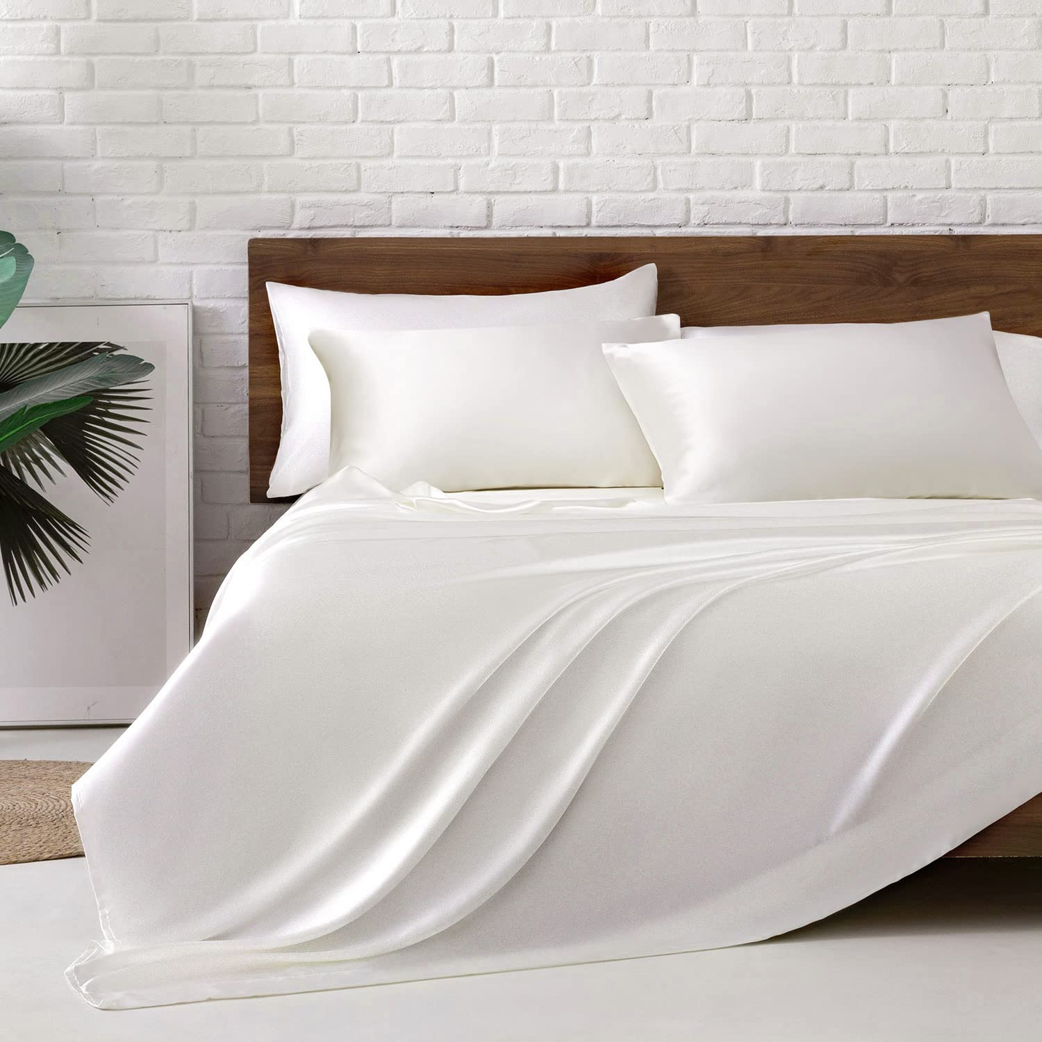 MR&HM Satin Sheets with Elastic Corner Straps, Twin Size 3-Piece Silky Bedding Set, Deep Pocket 15 Inches, Good for Hair & Skin (Twin, Black)