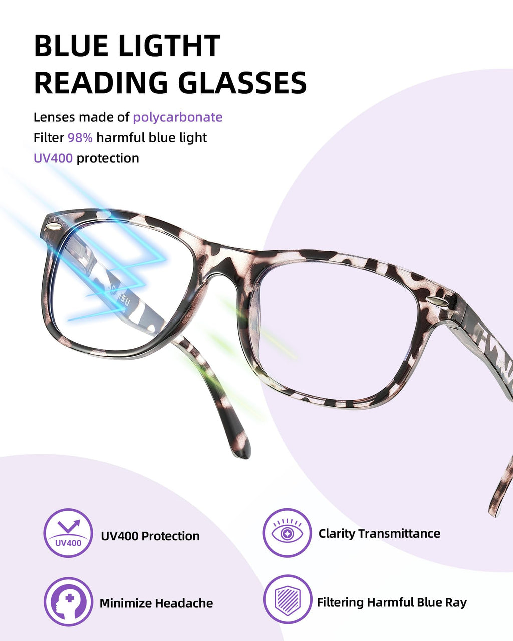 JOLISU Reading Glasses For Women - 5 Pack Stylish Readers For Womens Men Spring Hinge Eyeglasses -Blue Light Blocking Protection Frame (0.50)