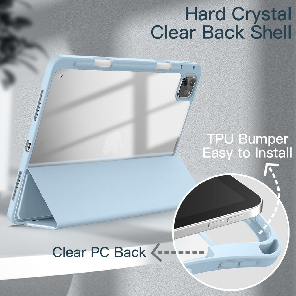 JETech Case ONLY for iPad Pro 11 Inch (2022/2021/2020/2018) with Pencil Holder, Clear Transparent Back Shell Slim Stand Shockproof Tablet Cover, Auto Wake/Sleep (Black)