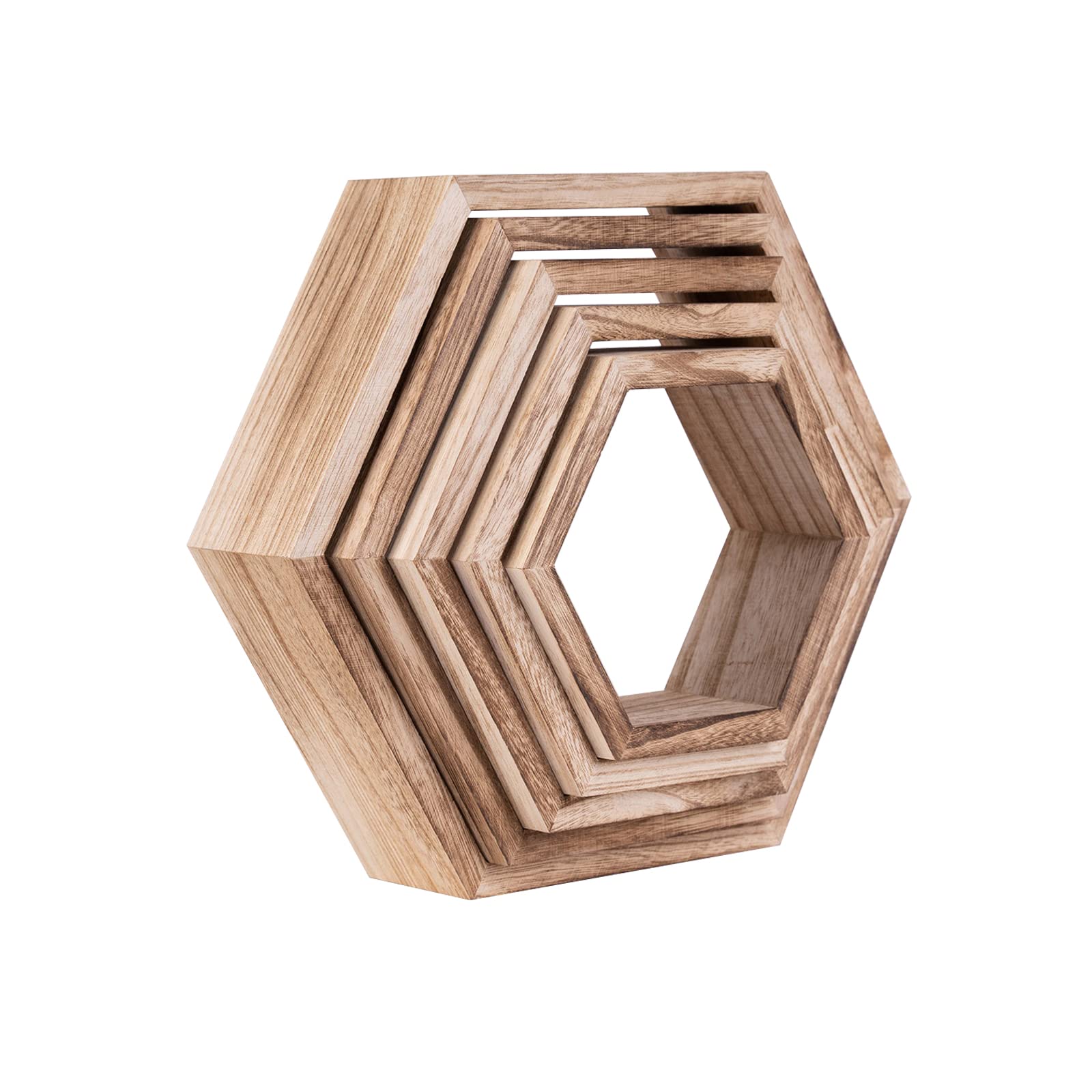 WONFUlity Hexagon Shelves for Wall Mounted, Wood Farmhouse Storage Honeycomb Floating Shelves for Wall Decor,Screws Anchors Included,5pc