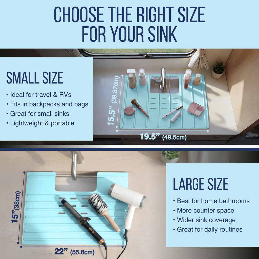 Maplefield Bathroom Sink Cover for Counter Space, Heat Resistant Silicone Sink Mat for Your Beauty Routine, Small Bathroom Space Saver Sink Cover for Makeup (Beige Large, 22" x 15" x 2" Inches)
