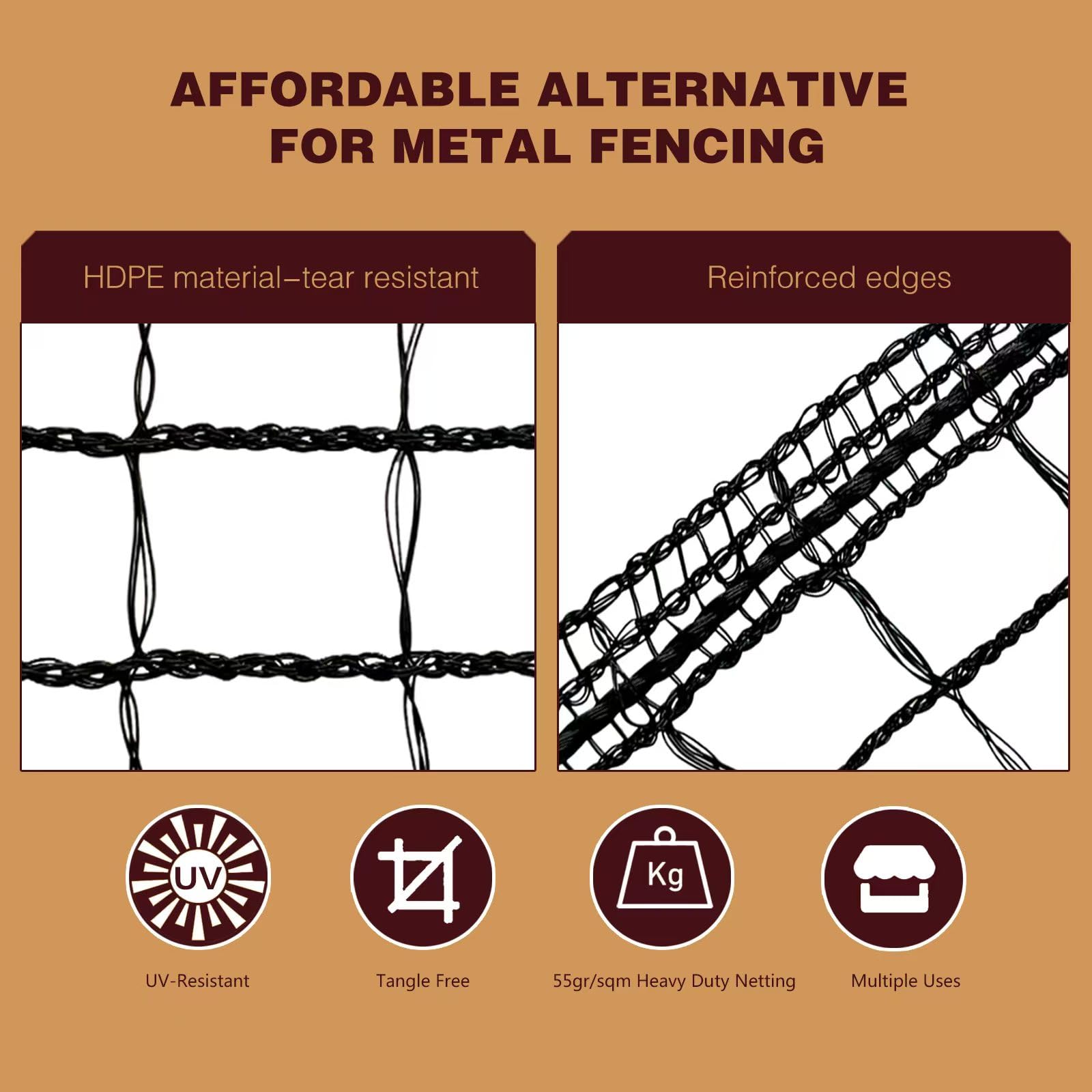 Plastic Mesh Fence Deer Fencing 4x25ft,Reinforced Edges,55gsm Heavy Duty Temporary Fence,Ideal for Garden Netting,Animal Barrier,Safety Netting, Fruit Plant Protection, Black