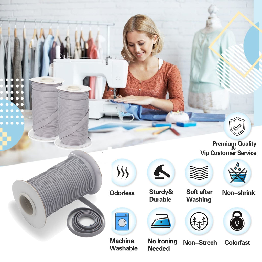 Tewadoo Bias Tape Double Fold 1/2 Inch - Black 55 Yards Polyester Binding Tape for Sewing, Quilt Binding, Hemming, Seaming and Fabric Piping