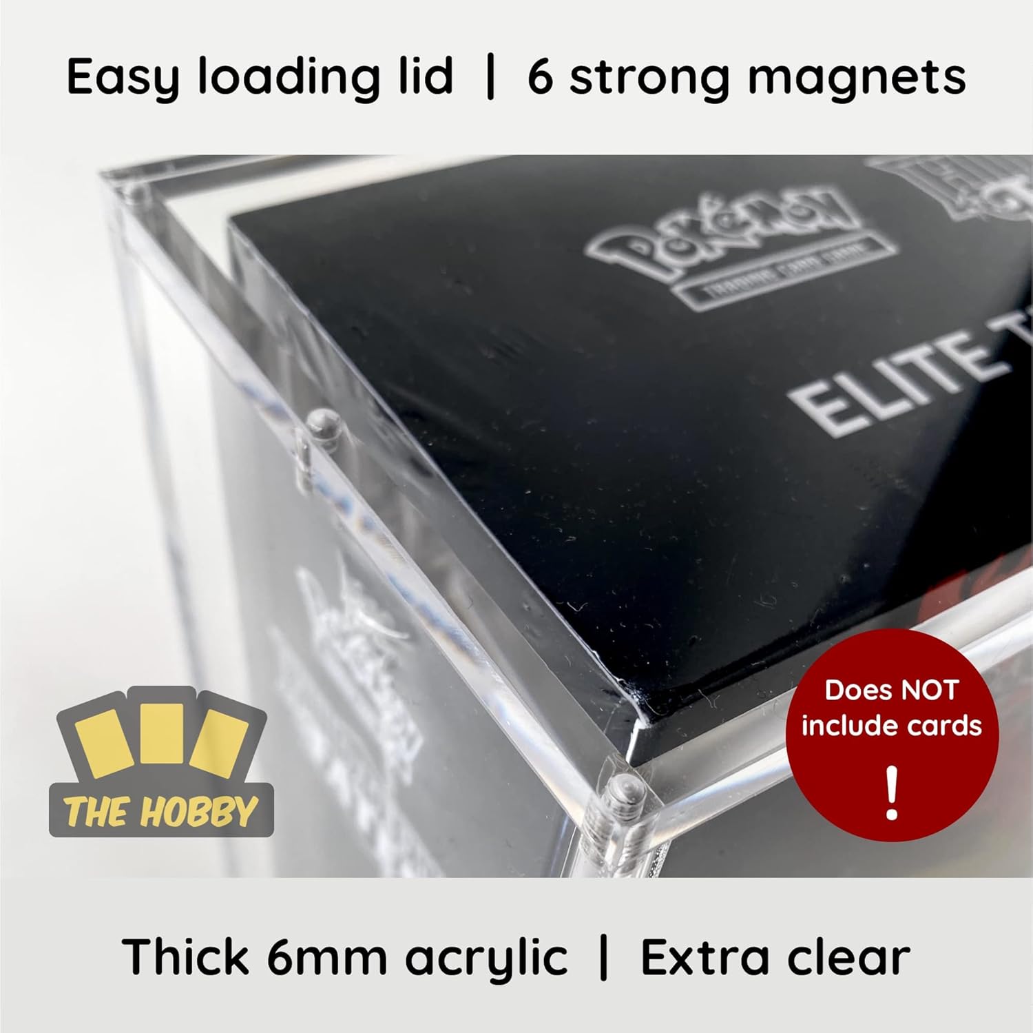 Elite Trainer Box Acrylic Case | The Hobby Lair Deluxe Case Compatible with Pokemon ETB | Magnetic Easy Top Loading | Thick 6mm Protection