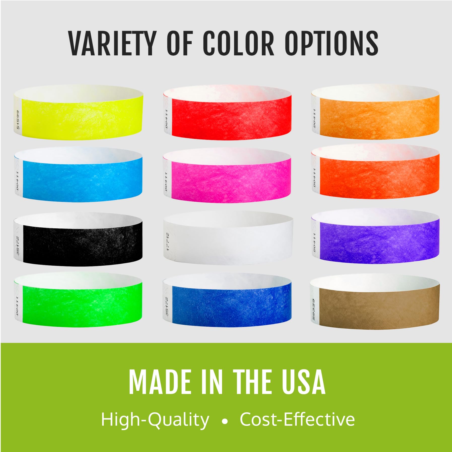 1,000 WristCo 10 Color Variety Pack Tyvek Wristbands for Events - Comfortable Tear Resistant Paper Bracelets ID Wrist Bands for Concerts Festivals Admission Party Identification