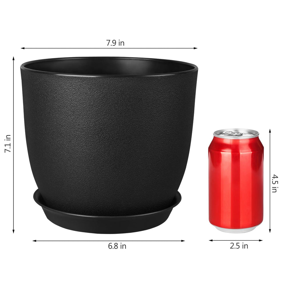 Ferlypote Plant Pots 8 Inch Set of 2, Flower Pots with Multi Mesh Drainage Holes, Planters for Indoor Outdoor Garden Plants and Flowers (Black)
