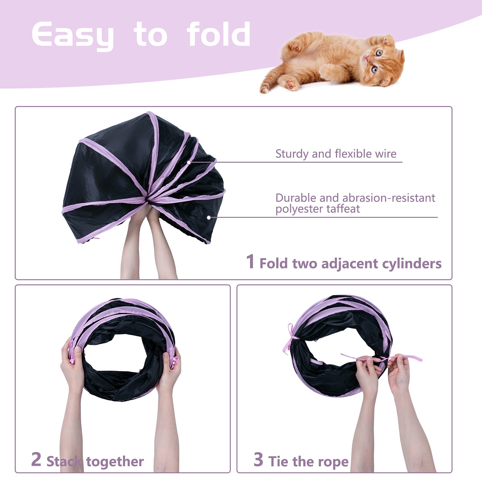 Sheldamy Cat Tunnel, 2-Way Collapsible Play Tunnel, Interactive Toy Maze for Small Animals, Suitable for Kittens, Puppies, Rabbits, Ferrets, Blue & Black