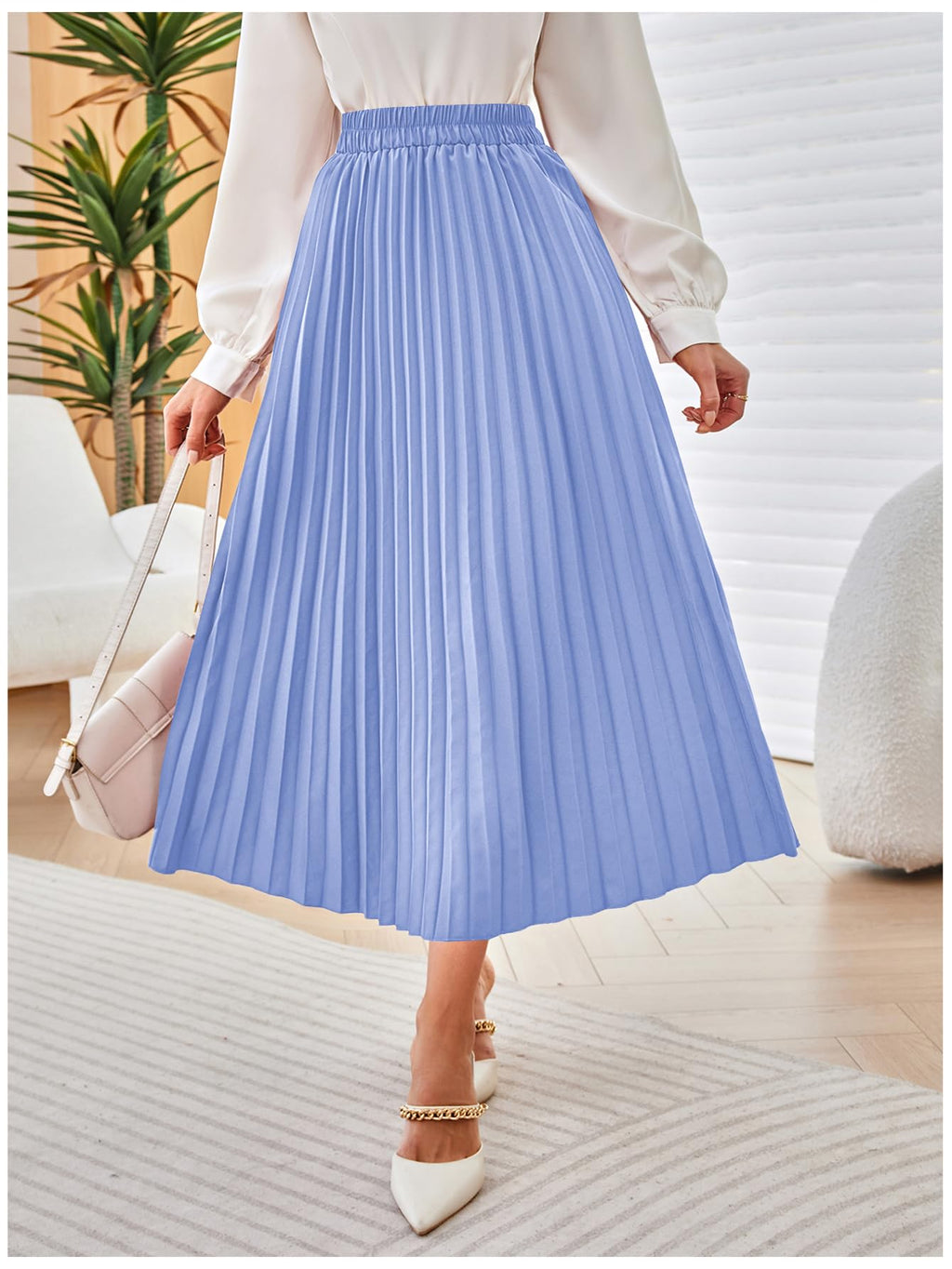 SweatyRocks Women's Casual Solid Longline Pleated Long Skirt