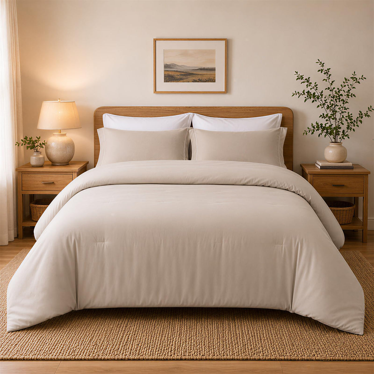 Beige Twin Comforter Set with Sheets - 5 Pieces Bed in a Bag Twin