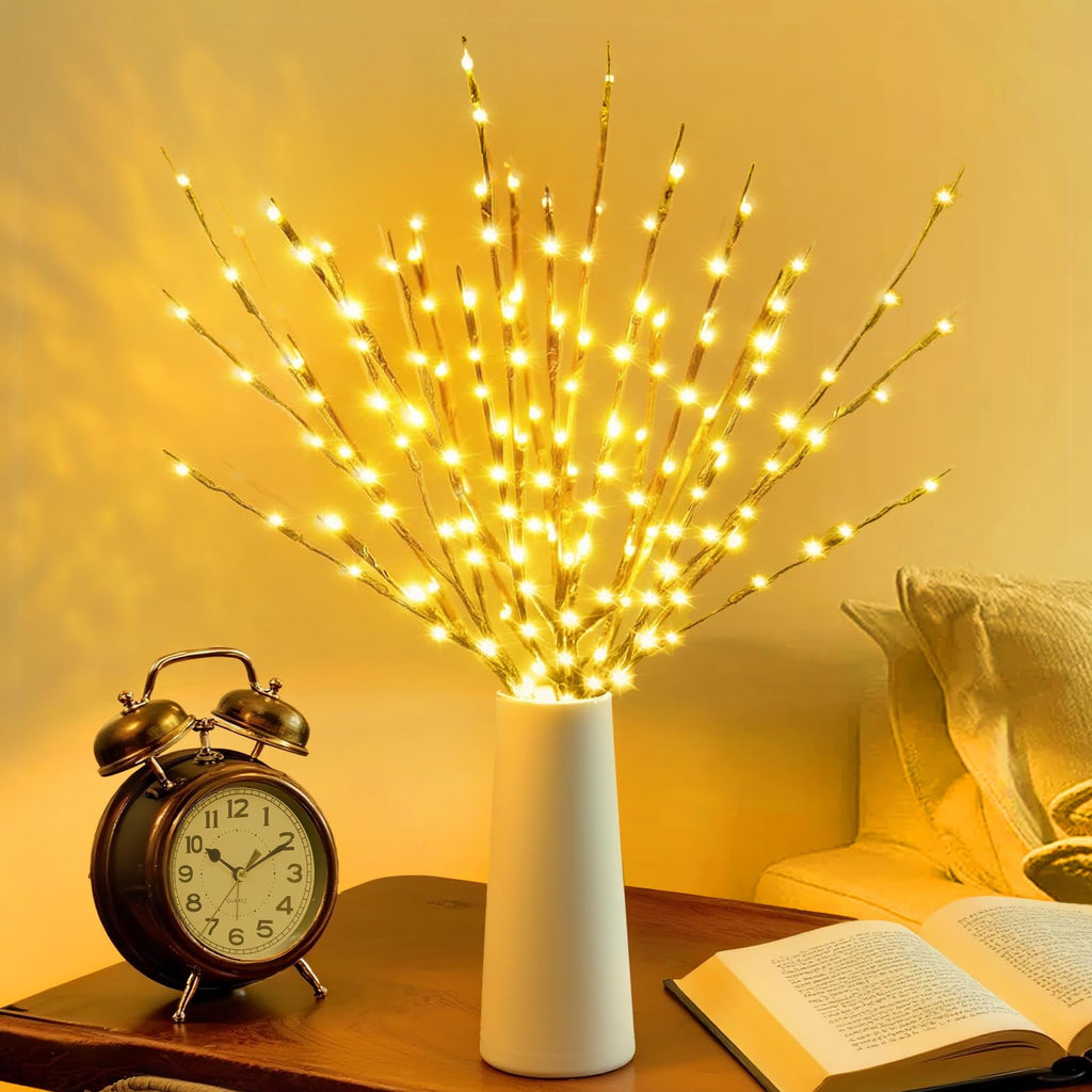 DK177 2 Pack Led Branch Light Battery Operated Lighted Branch Vase Filler Willow Tree Artificial Little Twig Power Brown 30 Inch 20 LED for Home Outdoor Indoor Romantic Decoration, White Light