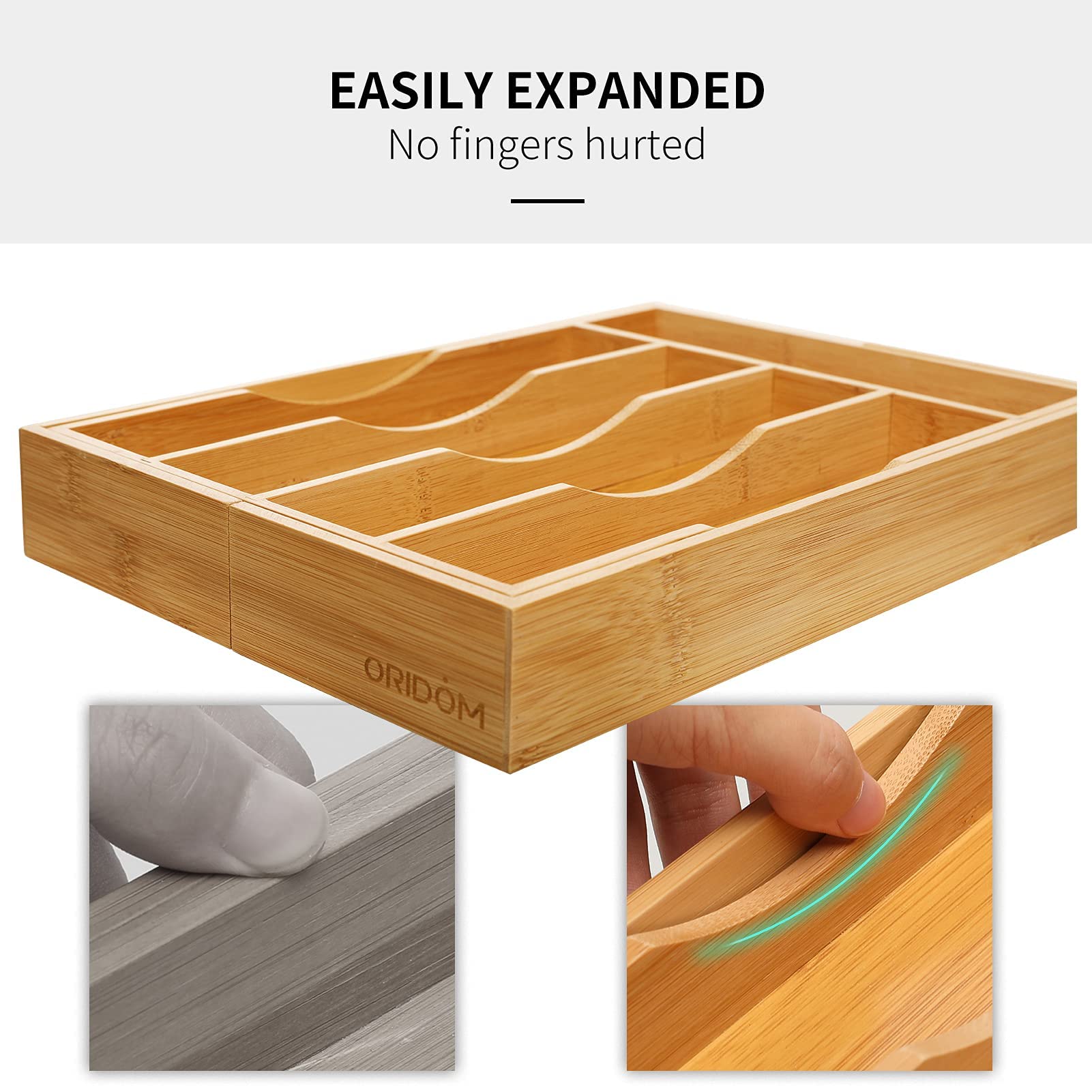 Expandable Acacia Kitchen Drawer Organizer for Cutlery and Utensils, Adjustable Acacia Wood Cutlery Tray in Drawer for Flatware and Silverware in Kitchen