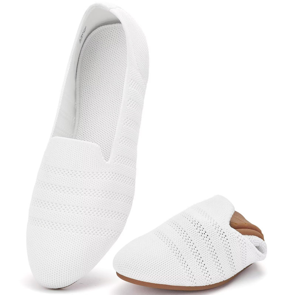 poemlady Women’s Ballet Flat Shoes Dress Shoes Knit Round Toe Slip On Ballerina Walking Flats Shoes for Woman Low Wedge Casual
