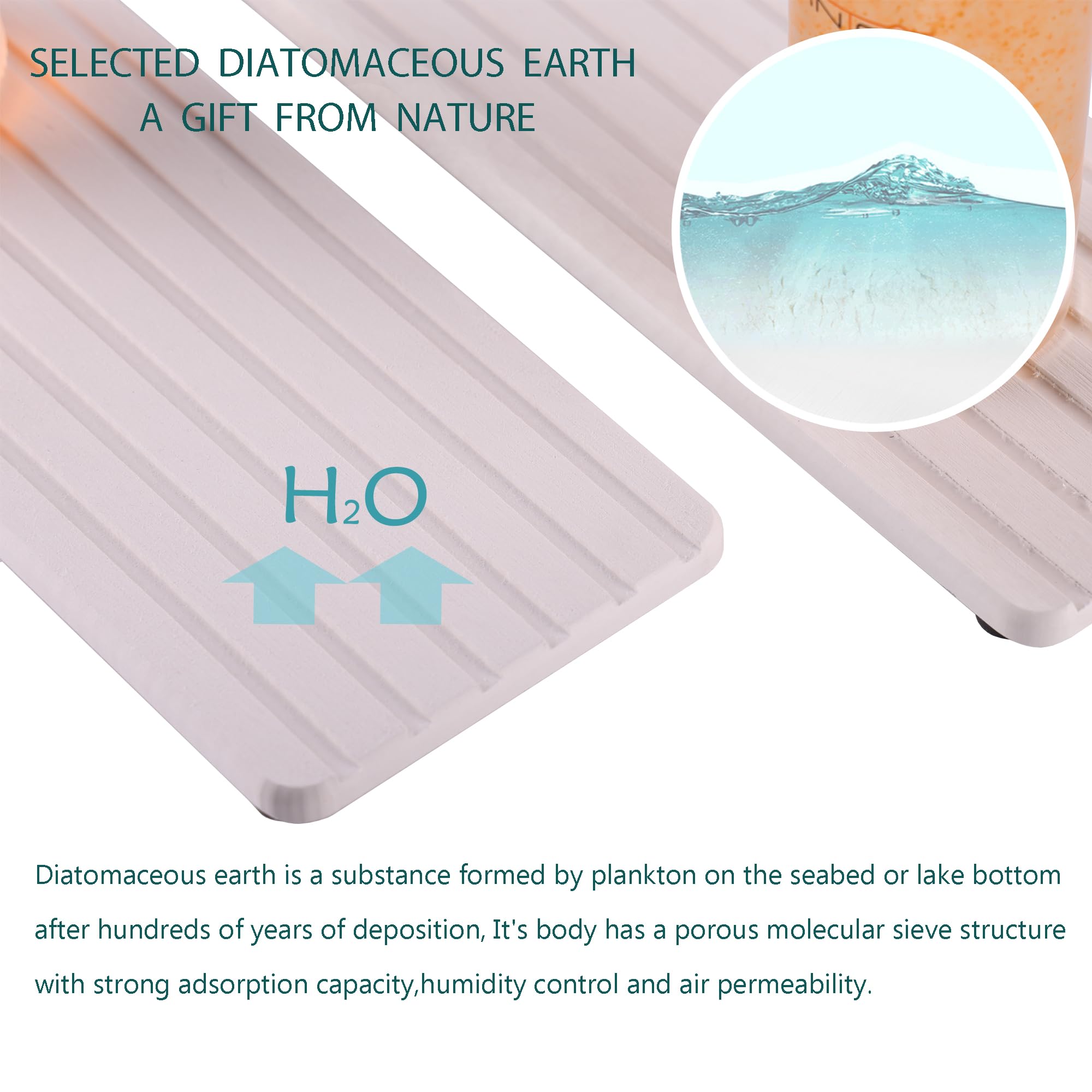 NiuYichee 2 PCS Water Absorbent diatomite Coasters, 7.1" x 3.5" Water Absorbing Stone Tray for Sink, Stone Drying mat for Kitchen Counter, Stone soap Tray Used for Hand Soaps & toiletries & Plants