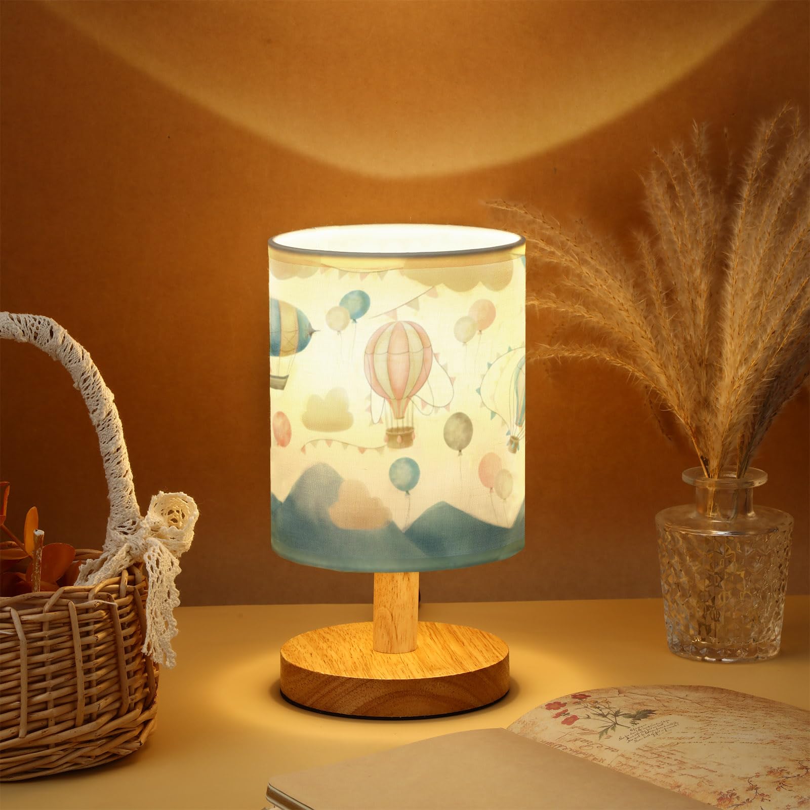 VIHOSE Woodland Animals Kids Table Lamp for Bedroom Kids Bedside Lamp with Linen Wooden Nightstand Cartoon Nursery Lampshade for Girls Boys Living Room