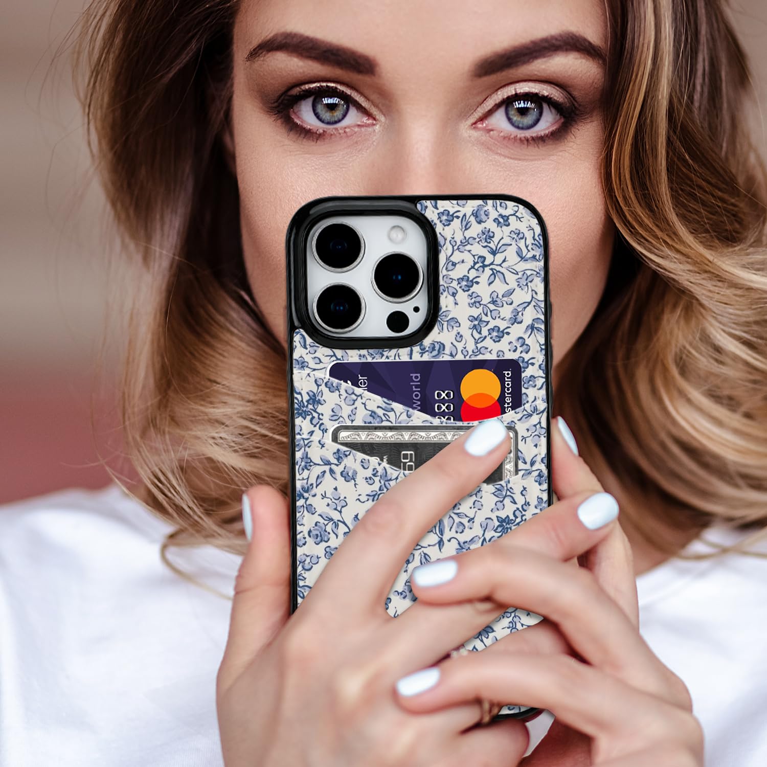 for iPhone 11 6.1 inch Case with Card Holder Soft Leather Wallet Case Protective Shockproof Hard Cover for Women Man (Blue Floral, iPhone 11 6.1 inch)