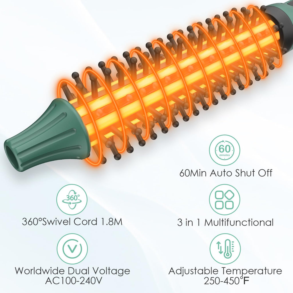 BANGMENG Mini Thermal Round Brush, 0.35 Inch Barrel Volume Heat Styling Brush for Men and Women Short Thin Curly Straight Hair, Heated Curling Iron,12 Temperature Setting (0.95 Inch with Bristles)