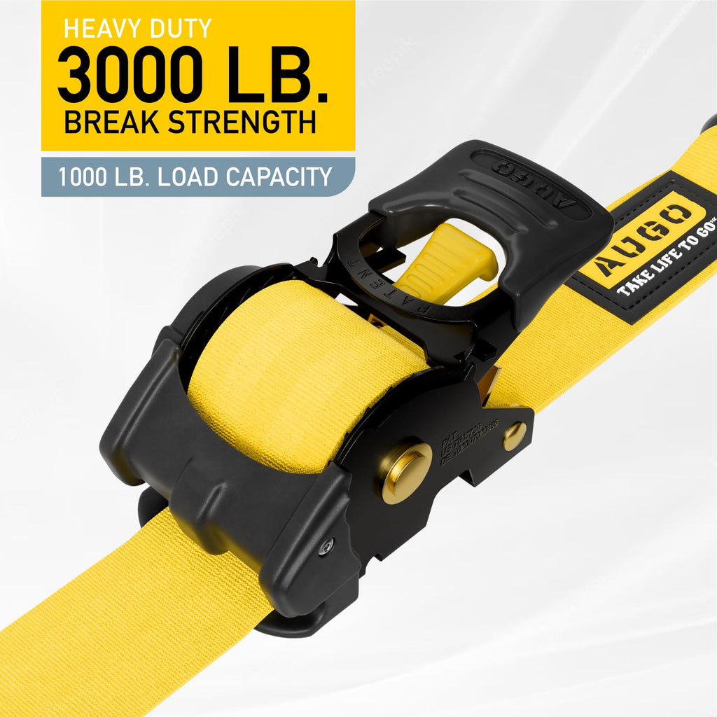 AUGO Retractable Ratchet Straps | 2 Heavy Duty Ratchet Straps Self Retractable Tie Downs with Soft Loops & Storage Bag for Motorcycle, Truck, Trailer, Cargo Van | 1200 Lb Break Strength 1” x 10’