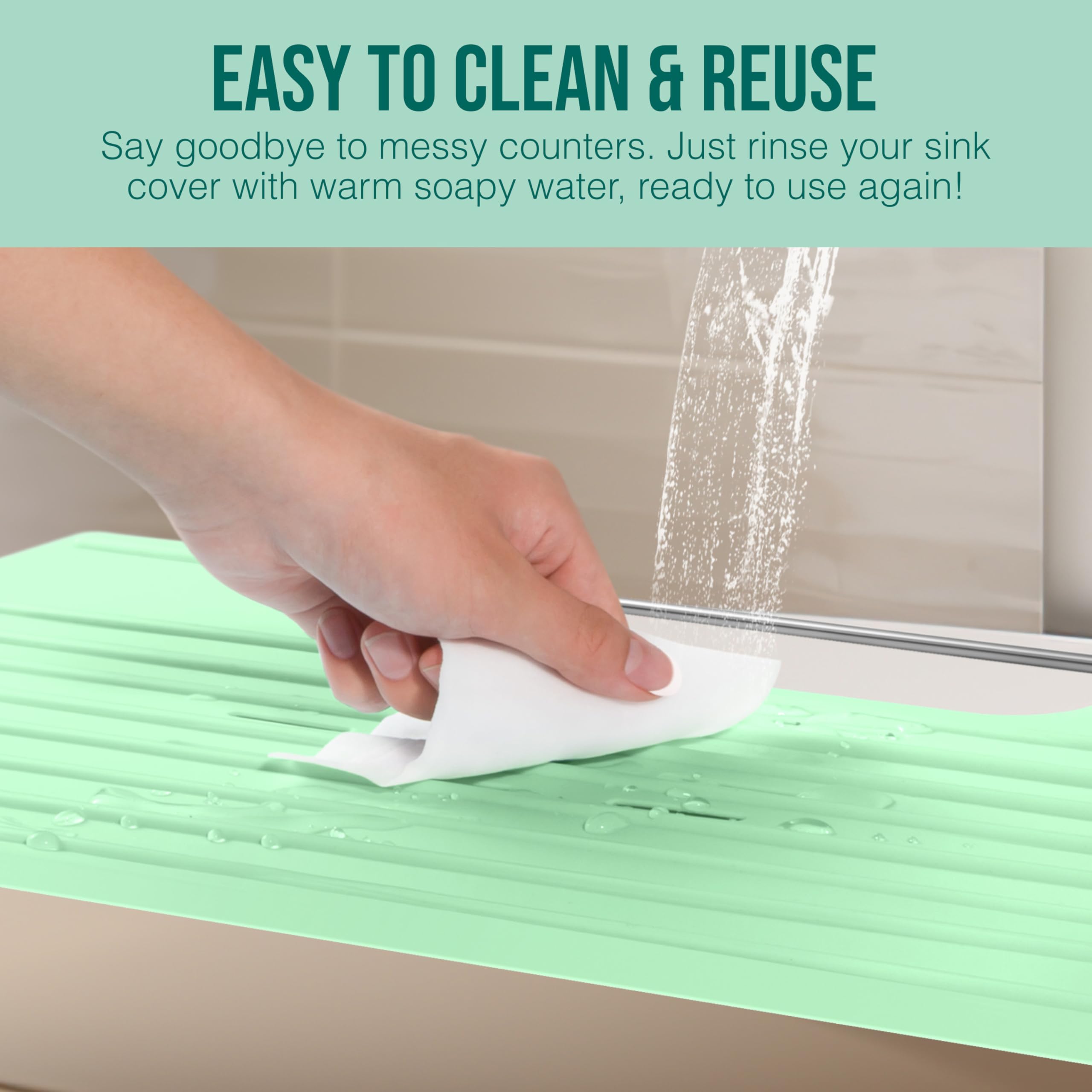 Maplefield Bathroom Sink Cover for Counter Space, Heat Resistant Silicone Sink Mat for Your Beauty Routine, Small Bathroom Space Saver Sink Cover for Makeup (Beige Large, 22" x 15" x 2" Inches)