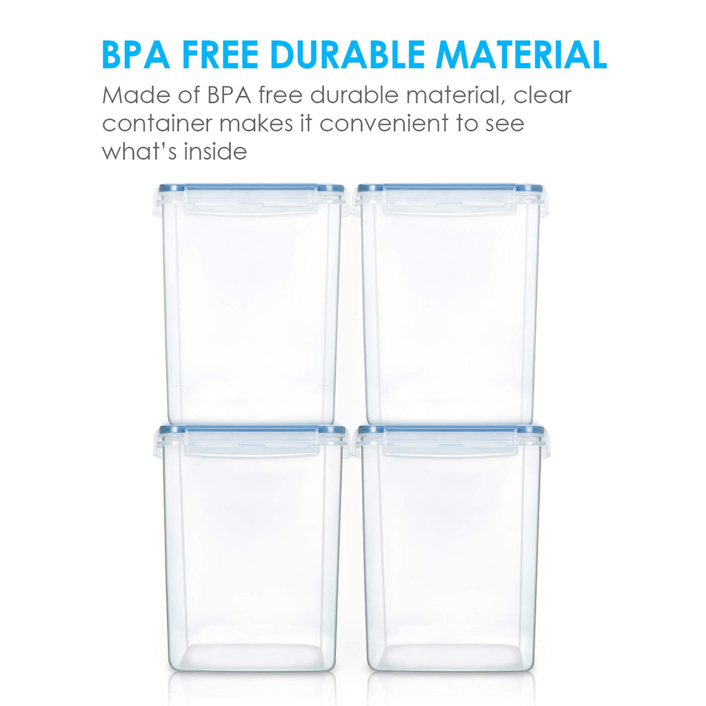 Vtopmart Food Storage Containers 2.5L / 84.5oz, 4 Pieces BPA Free Plastic Airtight Canister for Flour, Sugar, Baking Supplies, with 4 Measuring Cups and 24 Labels, Black