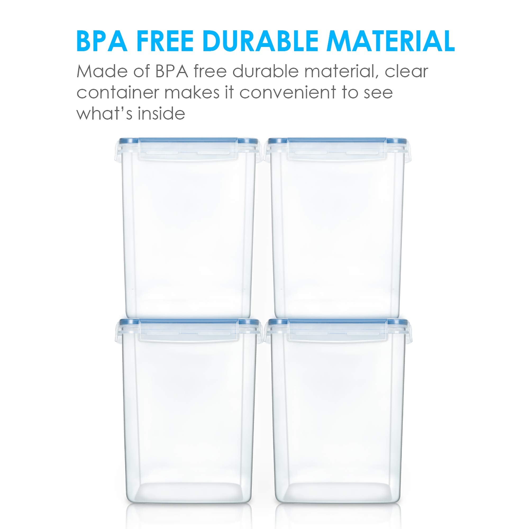 Vtopmart Food Storage Containers 2.5L / 84.5oz, 4 Pieces BPA Free Plastic Airtight Canister for Flour, Sugar, Baking Supplies, with 4 Measuring Cups and 24 Labels, Black