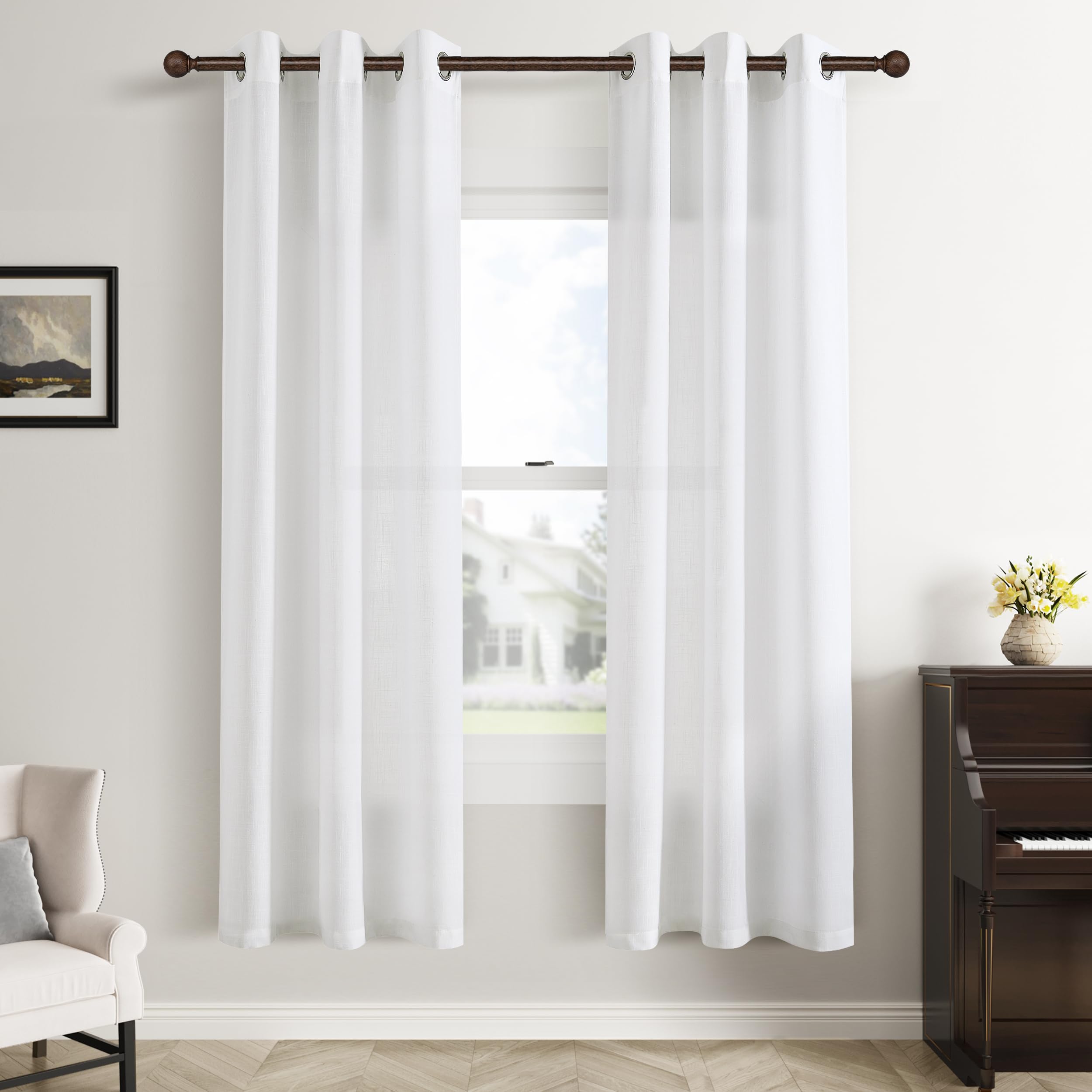 Aersas Black Bedroom Linen Curtains 63 Inch Length 2 Panel Privacy Energy Efficient Semi Sheer Black Linen Drapes for Living Room Modern Farmhouse Grommet Window Curtain for Nursery Office 52x63