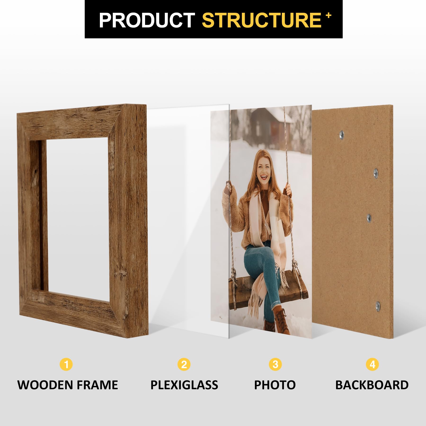 TOFOREVO Picture Frames 4x4 Set of 2 Black Wood Grain Photo Frame for Gallery Wall Mounting or Tabletop Display