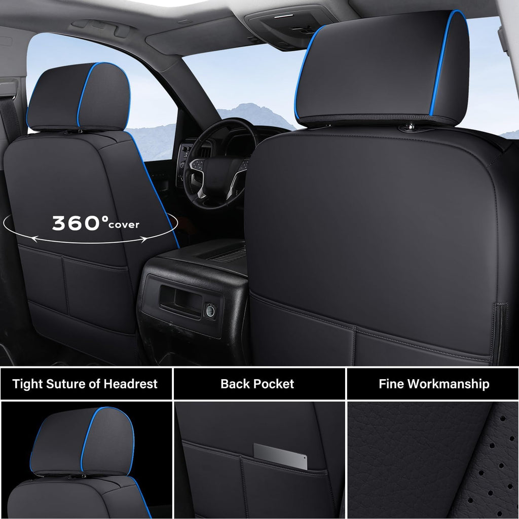 Coverado Chevy Silverado Seat Covers, Faux Leather Seat Covers Fit for Chevy Silverado GMC Sierra 2007-2025 1500, 2015-2025 2500HD 3500HD Crew Double Extended Cab (Front, Black)