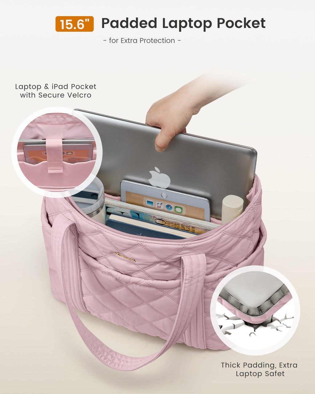 LOVEVOOK Puffer Tote Bag for Women, Puffy Work Handbag with Cup Holder, Travel Carry On Bag with Zipper for Teacher Nurse Gym