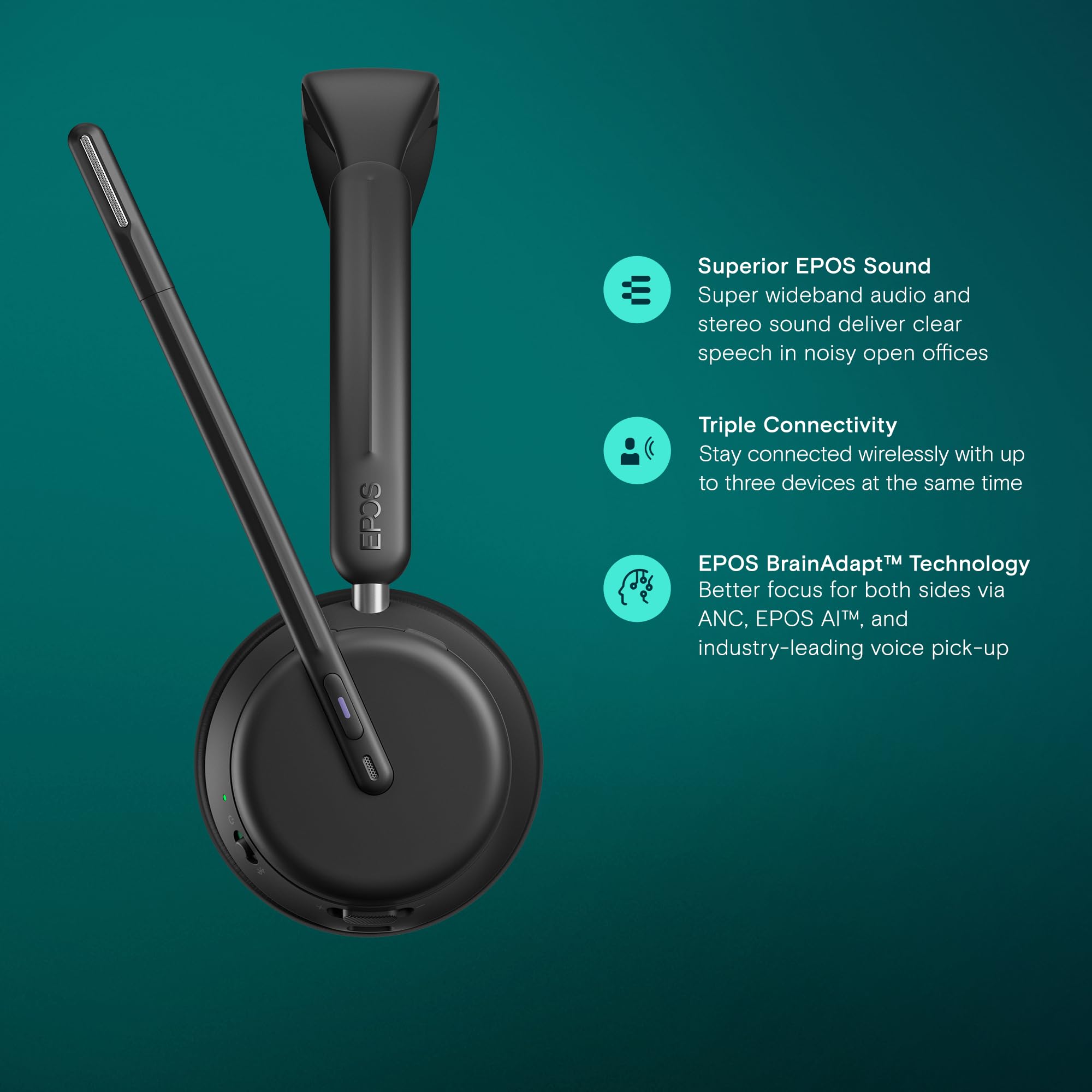 EPOS Impact 1061 ANC High-Performance Bluetooth Headset for PC - Double-Sided, Advanced Noise Cancellation, EPOS AI, Super Wideband Audio, Intuitive Controls, for Professionals in Loud Workspaces