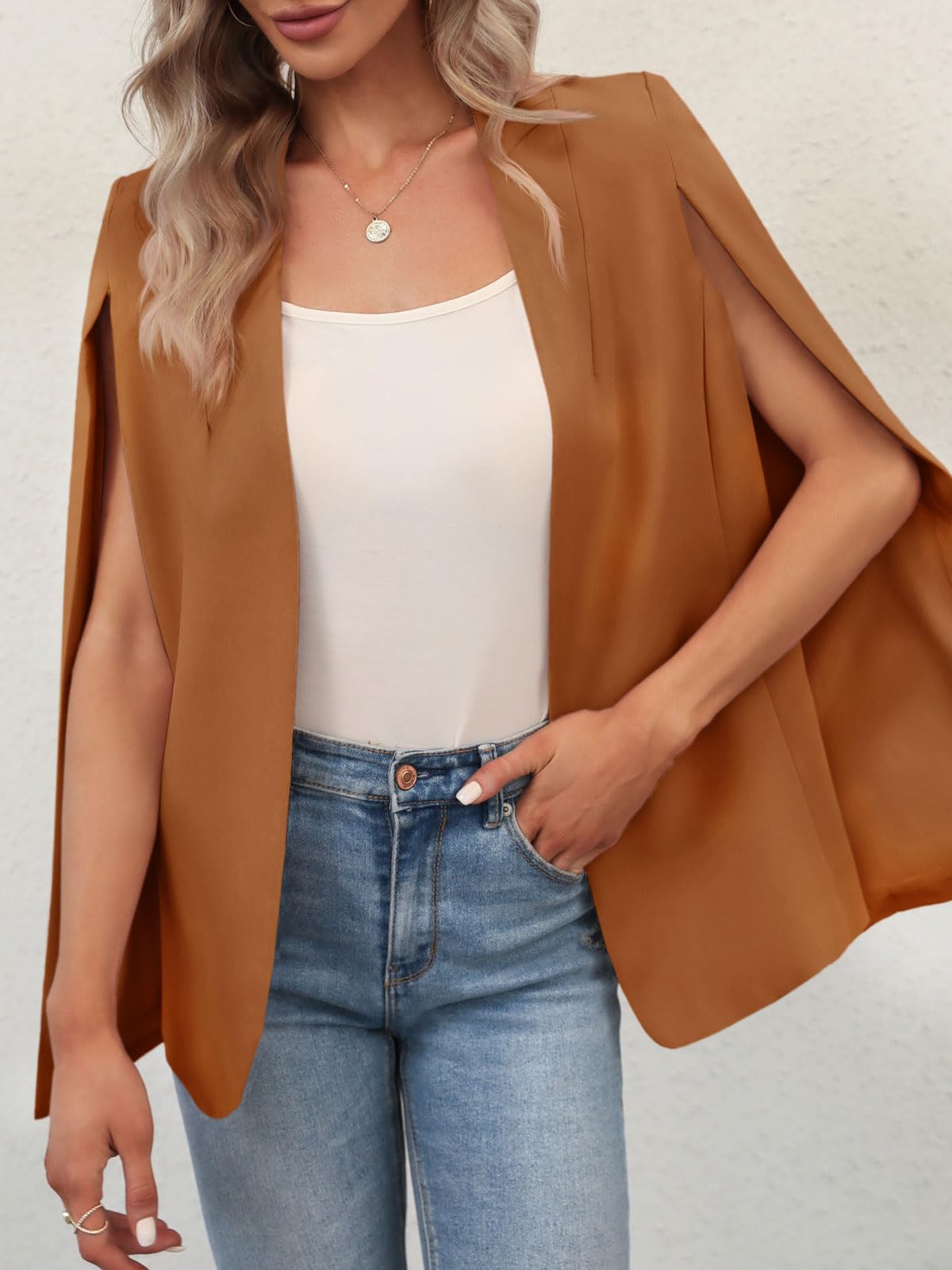 GAMISOTE Womens Cape Blazer Split Sleeve Open Front Casual Jacket Coat Workwear