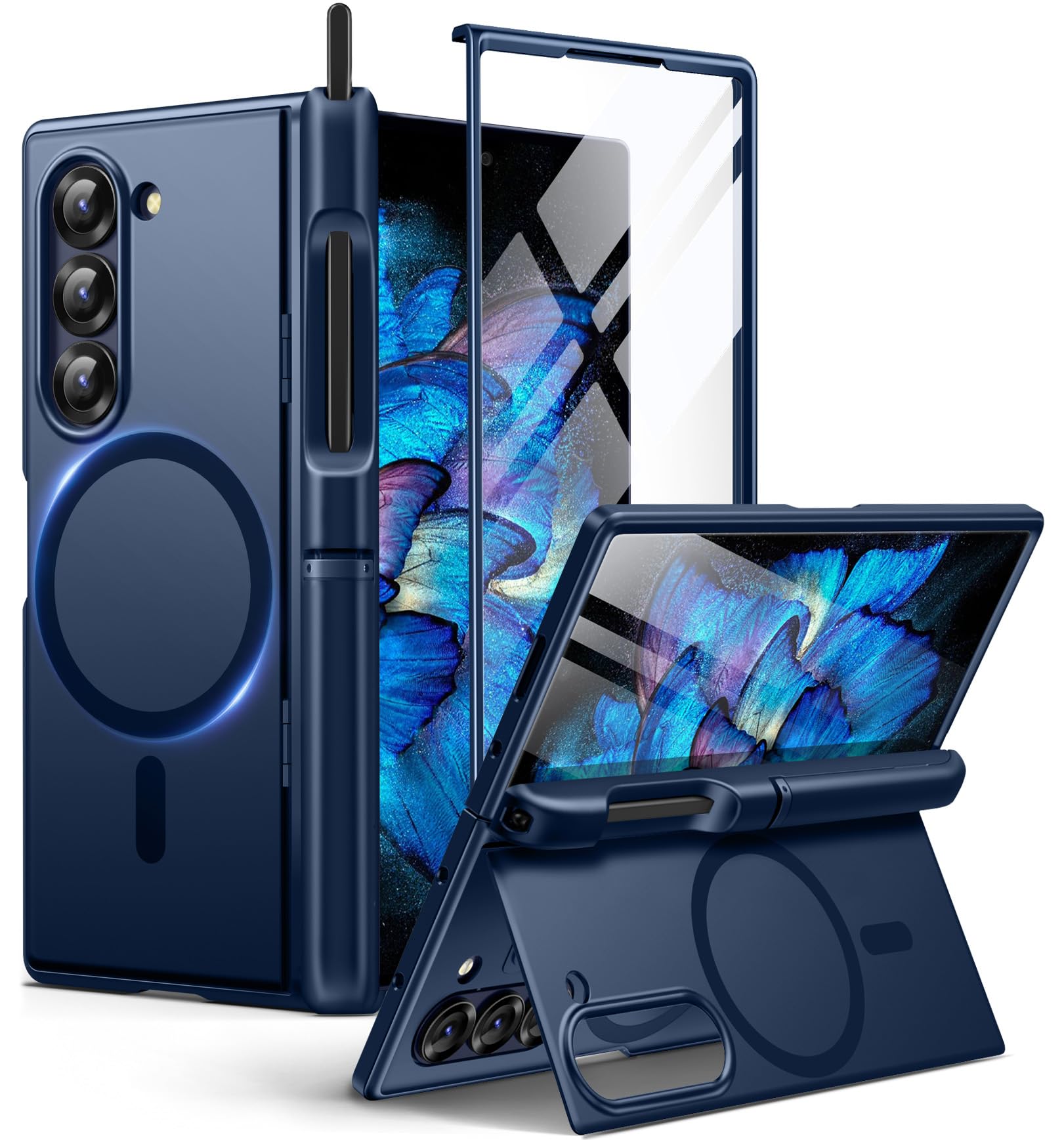 BERFY for Z Fold 6 Case with Screen Protector, [Compatible with MagSafe] Built-in Kickstand & S Pen Slot & Hinge Protection, Full Body Shockproof Phone Case for Samsung Galaxy Z Fold 6, Blue