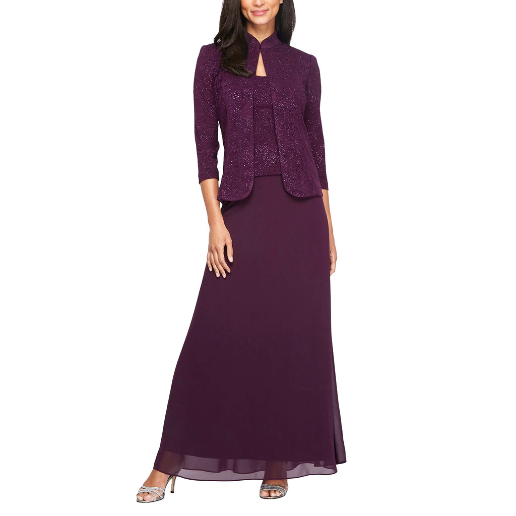 Alex Evenings Womens Long Dress with Mandarin Neckline Jacket