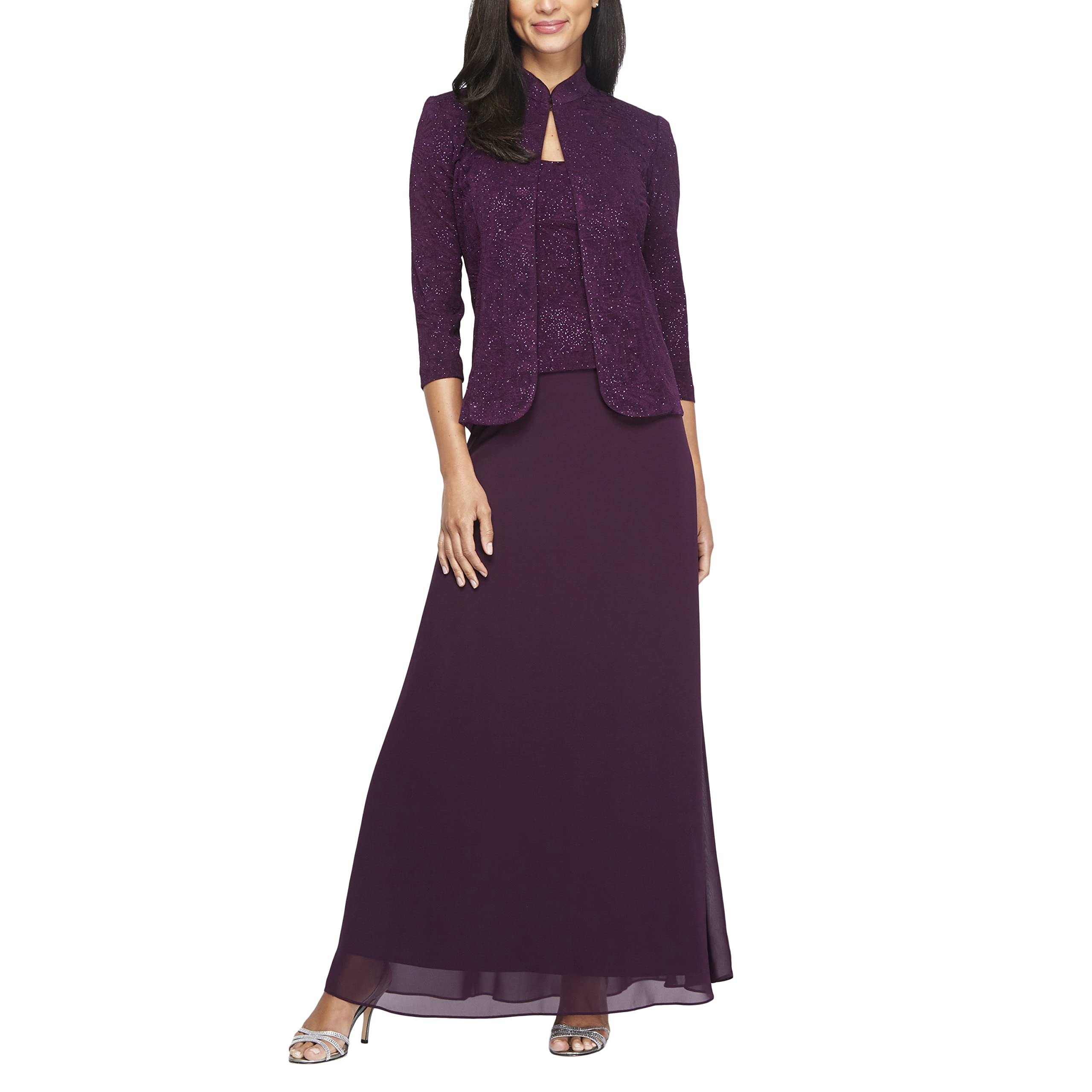 Alex Evenings Womens Long Dress with Mandarin Neckline Jacket
