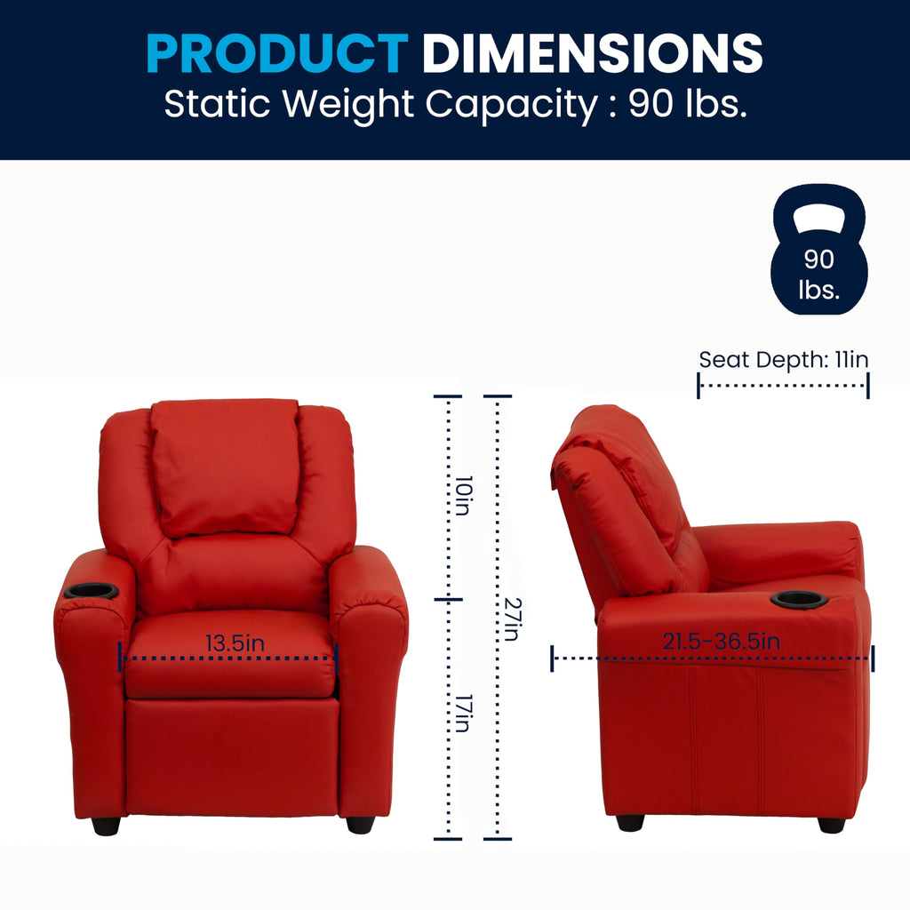 Flash Furniture Vana Vinyl Kids Recliner with Cup Holder, Headrest, and Safety Recline, Contemporary Reclining Chair for Kids, Supports up to 90 lbs., Beige