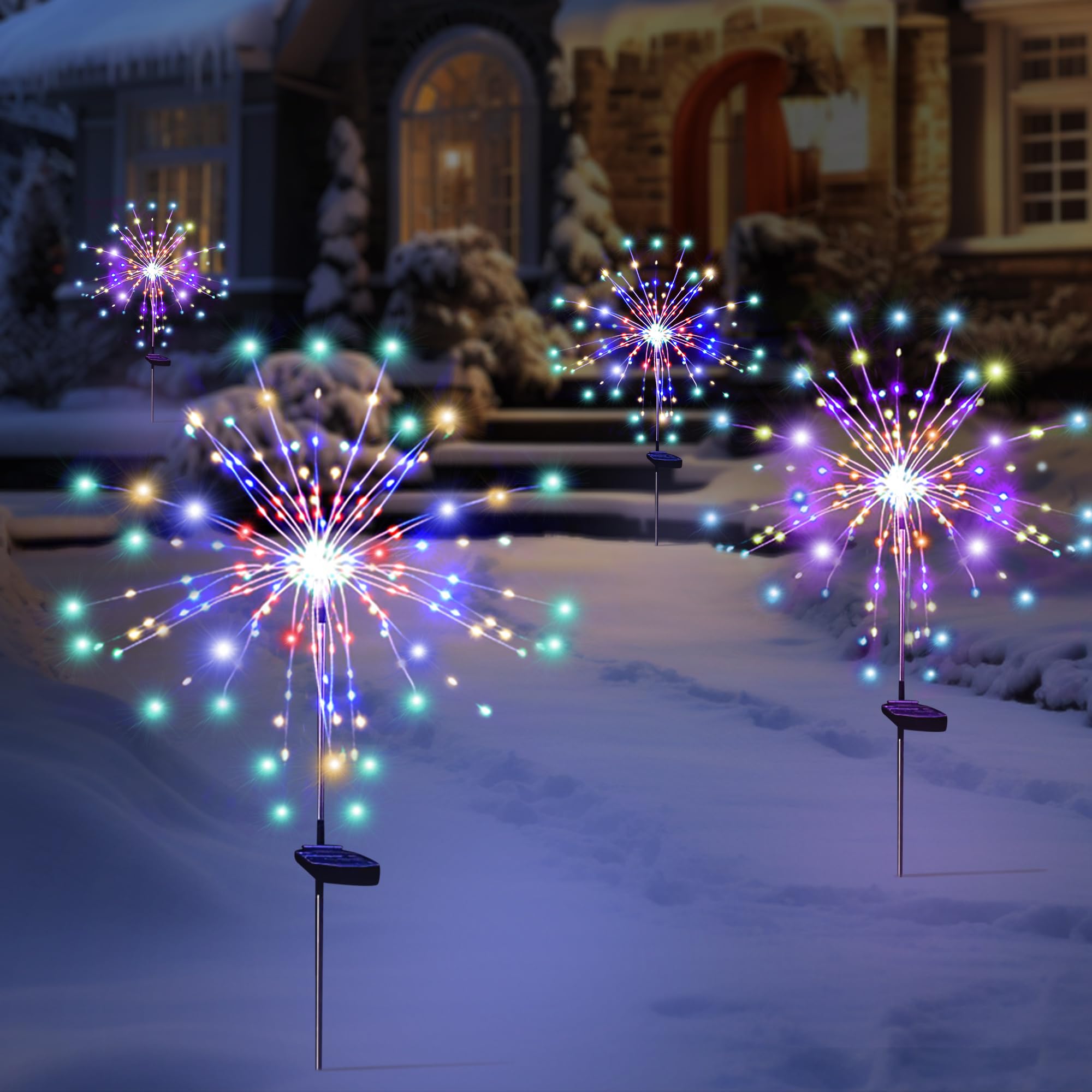 Solar Garden Firework Lights Outdoor Waterproof, 2 Pack Solar Powered Art Stake Twinkle Lighting for Outside Decor, 120 LED Sparklers String Lights for Yard Pathway Decorations(White)