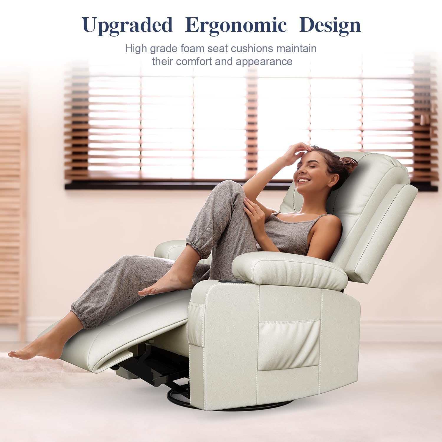 Recliner Chairs for Adults, FSC Certified Massage Reclining Chair with Heated Modern, Ergonomic Lounge Single Reclining Sofa Seat with Cup Holder & Pocket, Living Room Lounge Recliners Black