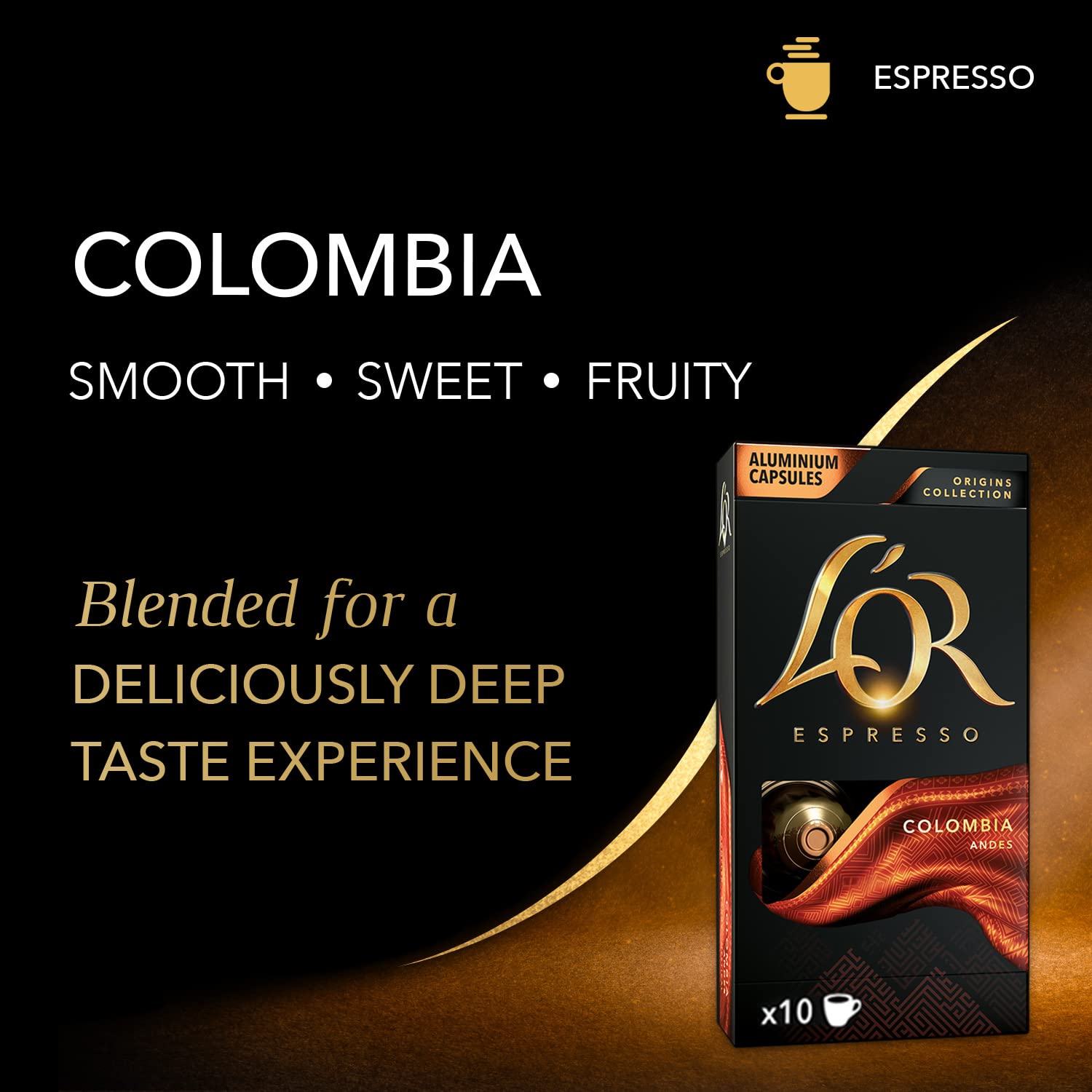 L'OR Espresso Capsules, 100 Count Colombia, Single-Serve Aluminum Coffee Capsules Compatible with the L'OR BARISTA System & *Nespresso Original Machines
