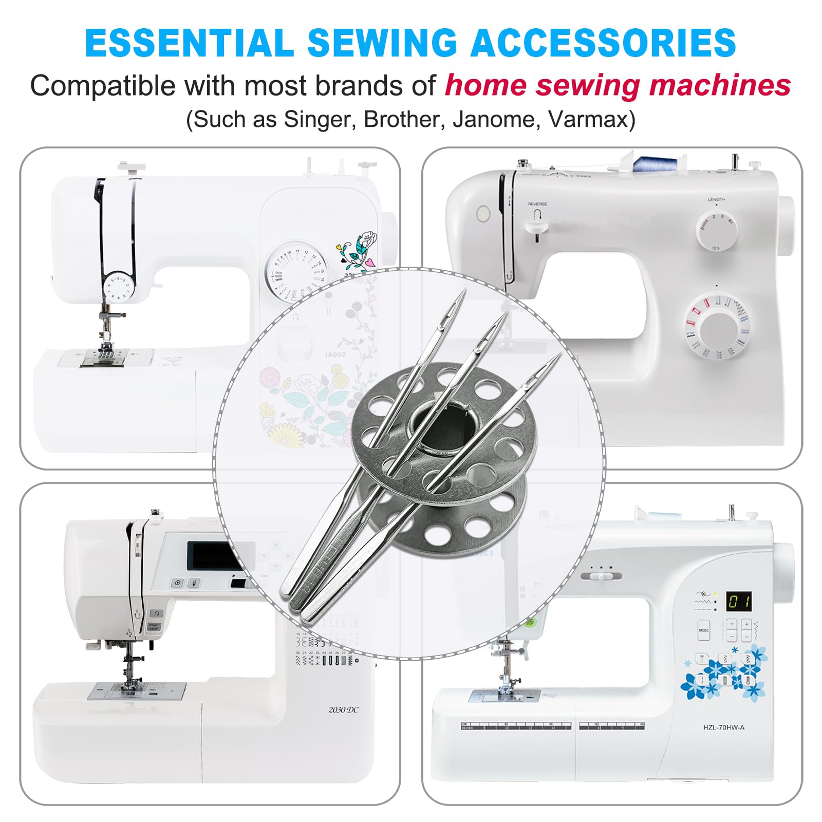 50 Pcs Universal Sewing Machine Needles HAX1 (65/9, 75/11, 90/14, 100/16 and Heavy Duty 110/18) Ideal for Various Fabrics, Compatible with Singer, Brother, Janome and Most Home Sewing Machine Brands