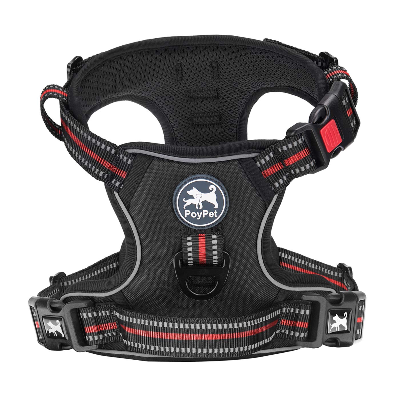 PoyPet Dog Harness No Pull, Reflective Vest Harness with Front & Back 2 Clips and Easy Control Handle for Small Medium Large Dog (XS, Black)