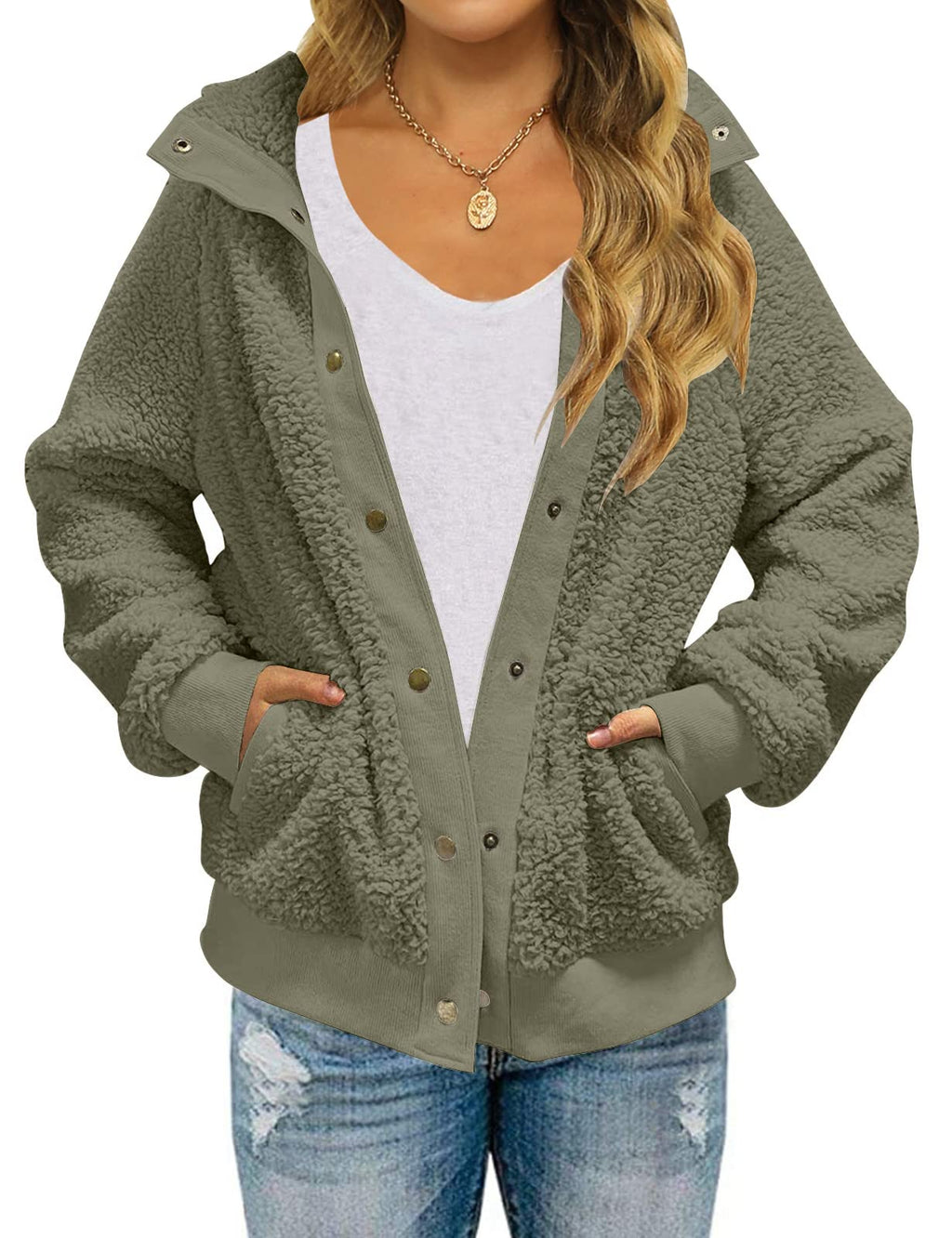 MEROKEETY Womens Fleece Sherpa Jacket Fall Winter Coats 2026 Fuzzy Button Down Warm Outerwear with Pockets