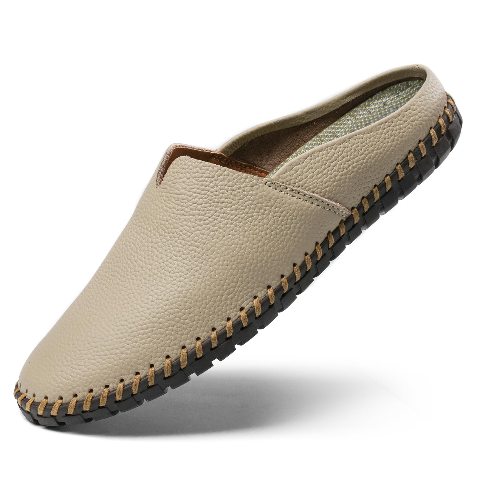 Men’s Slip-On Loafers Mules Clog Handmade Leather Slippers Hand Stitched no-Heel Casual Shoes for Men Breathable Comfortable Soft