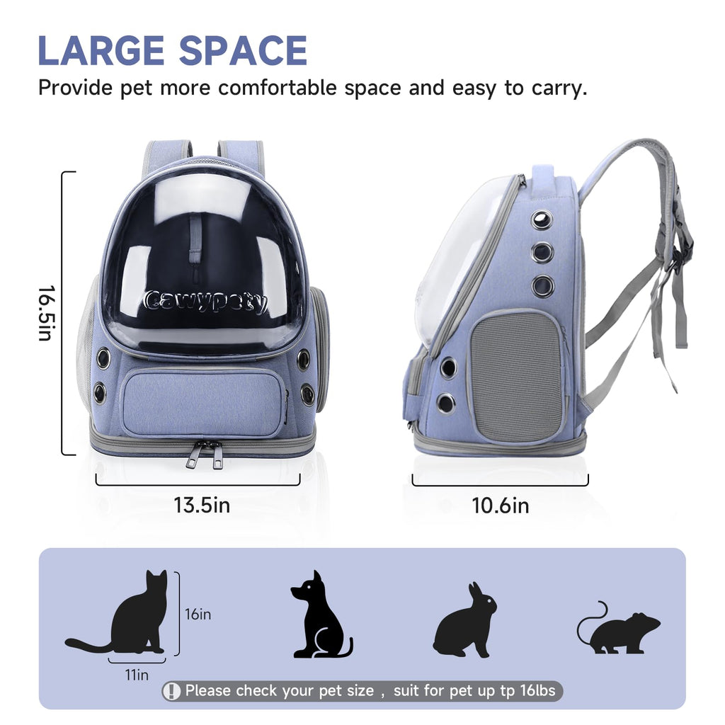 Cawypety Cat Backpack Carrier, Breathable Cat Carrier Large Space Bubble Pet Backpack for Kitty Small Dog up to 12lbs, Transparent & Foldable Pet Carrier for Travel Hiking (Black