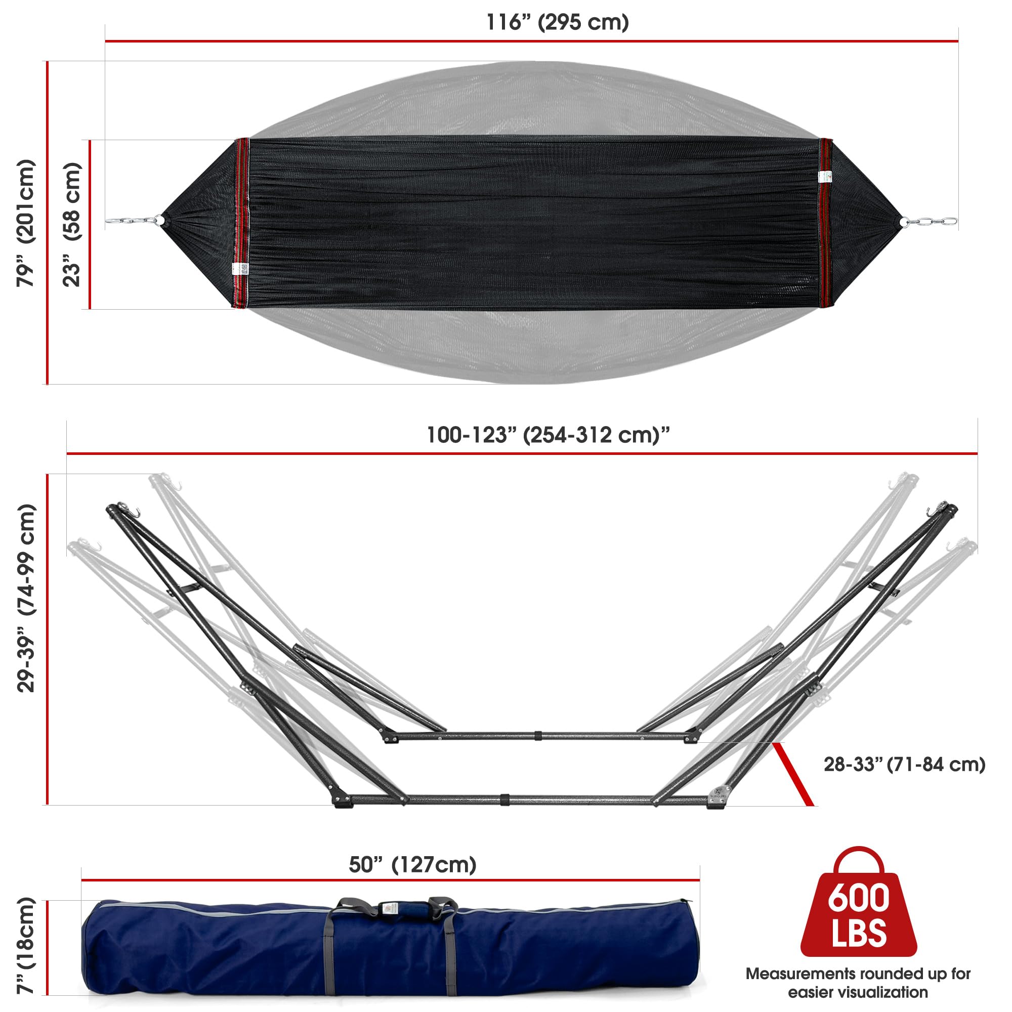 Tranquillo Unity Adjustable Hammock Stand, Hammocks Stands for The Garden, 800 lbs Capacity Steel Double Hammock Stand for 2 Persons, Premium Pre-Assembled Stand (Steel, Aegean)