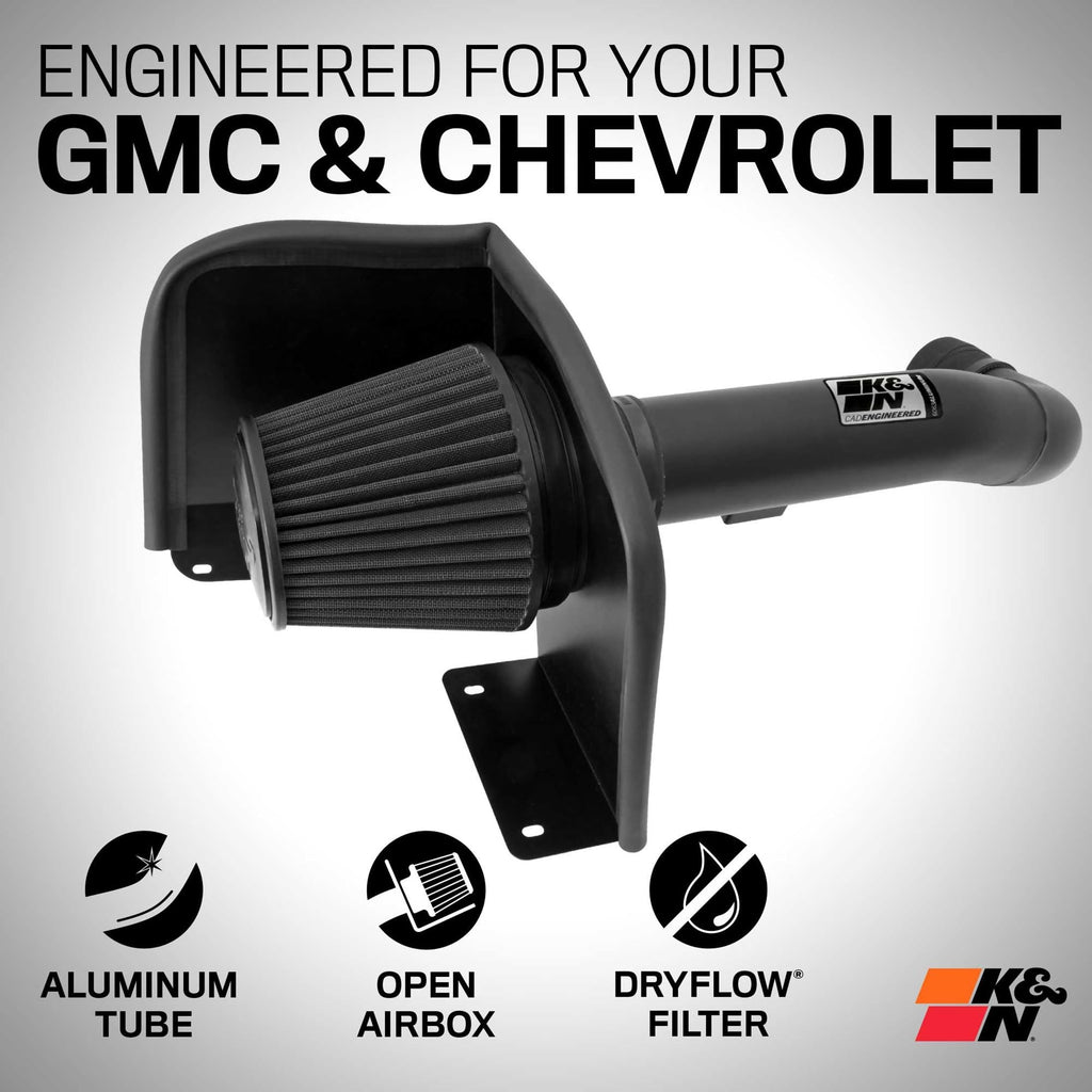 K&N Cold Air Intake System: High-Flow Air Filter, Increase Performance & Towing: Compatible with 2009-2014 Chevy/GMC/Cadillac Silverado, Suburban, Tahoe, Sierra, Yukon, Escalade, Avalanche, 57-3070