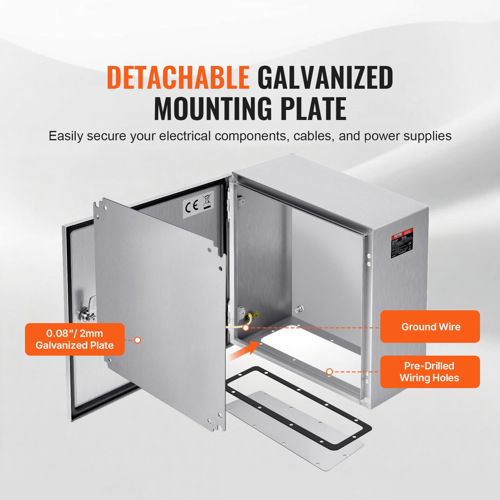Steel Electrical Box 12" x 12" x 8" Electrical Enclosure Box 304 Stainless Steel Electronic Equipment Enclosure Box IP65 Weatherproof Wall-Mounted Metal Electrical Enclosure with Mounting Plate