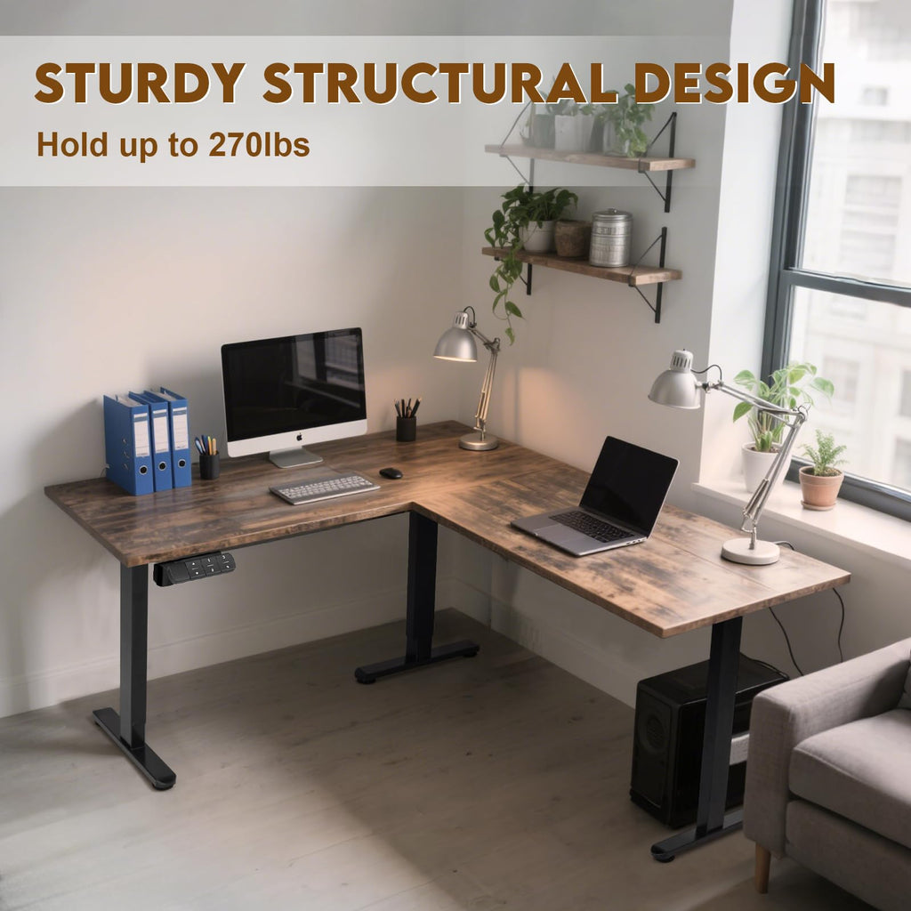 TOPSKY Dual Motor Height Adjustable L-Shaped Desk Frame, 270 lbs Capacity, Supports Multiple Monitors, Black 3-Leg Standing/Sitting Base for Home & Office, DF03.02 (Frame Only)