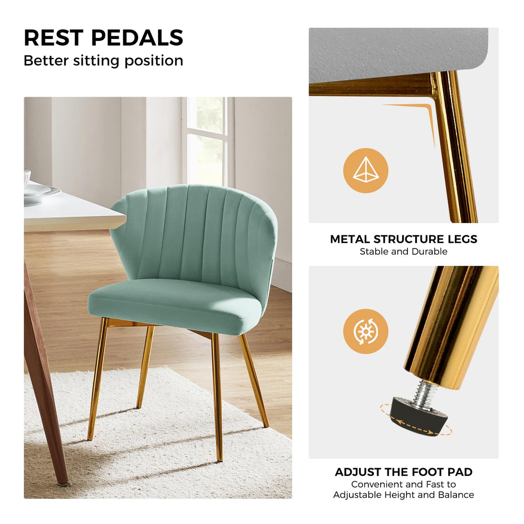 HULALA HOME Velvet Dining Chairs, Modern Small Armless Accent Chair with Gold Metal Legs, Living Room Upholstered Cute Side Chair, Elegant Tufted Back Vanity Chair for Bedroom, Auburn