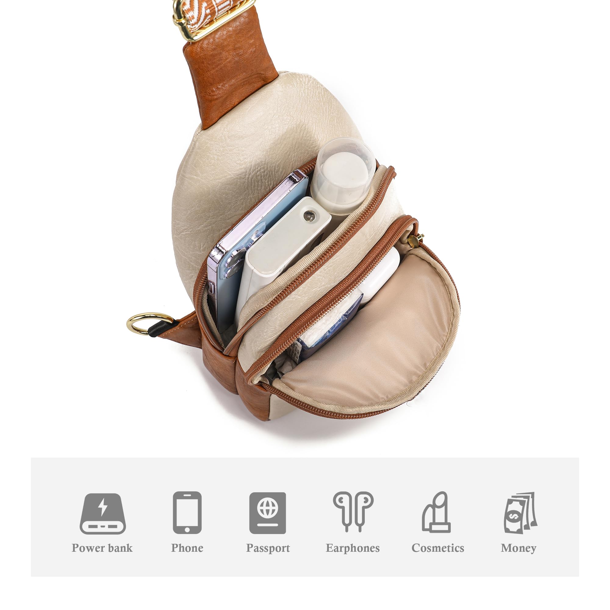 INICAT Small Crossbody Sling Bags Faux Leather Fanny Packs Purses for Women Everyday & Travel